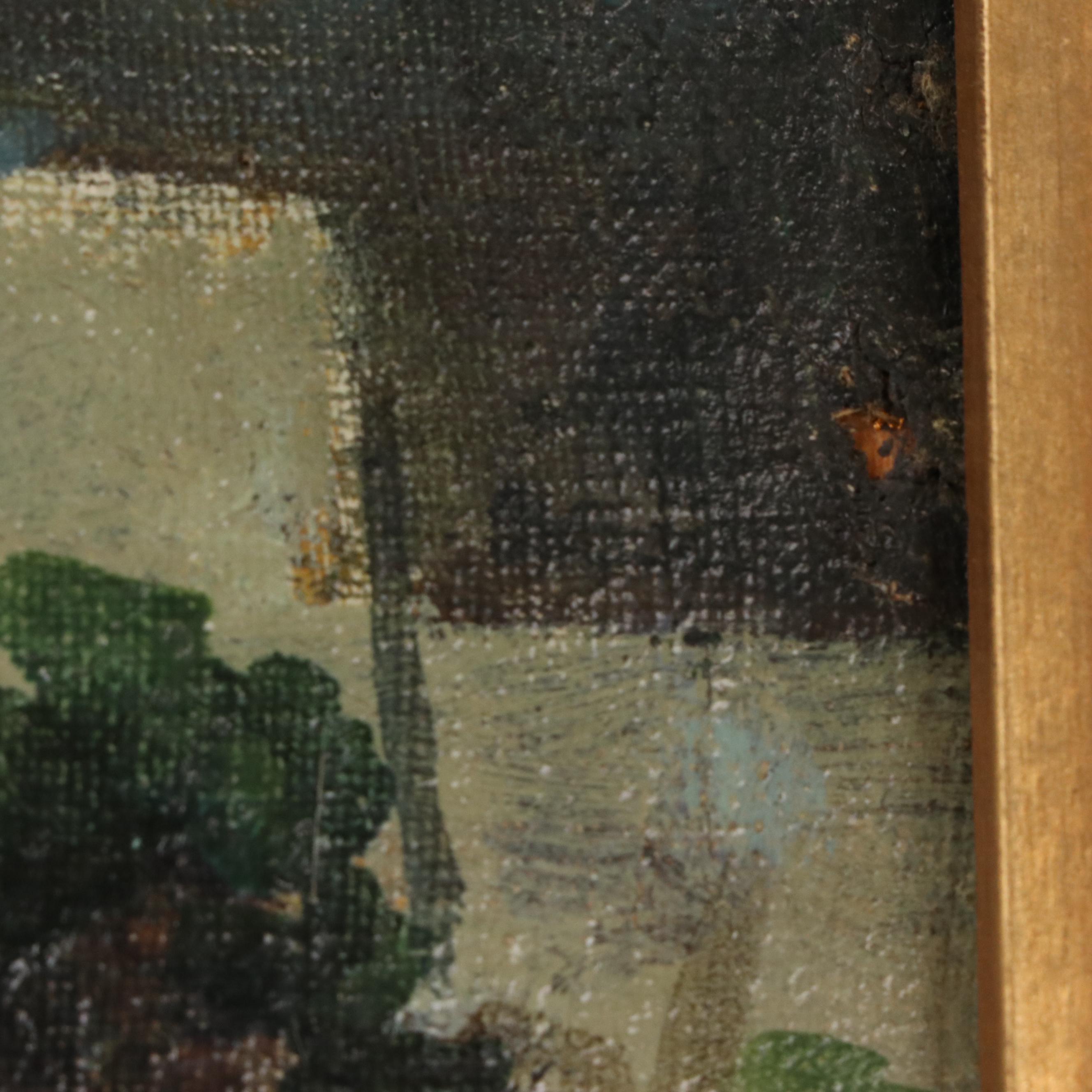 Felice Giordano Landscape Oil Painting with Italian Villa at Night