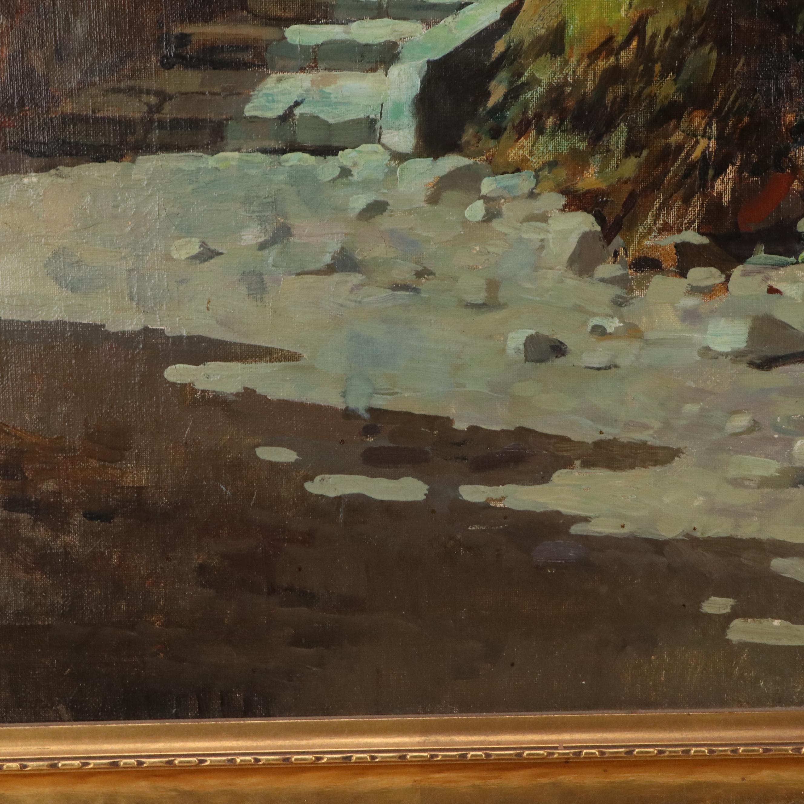 Felice Giordano Landscape Oil Painting with Italian Villa at Night