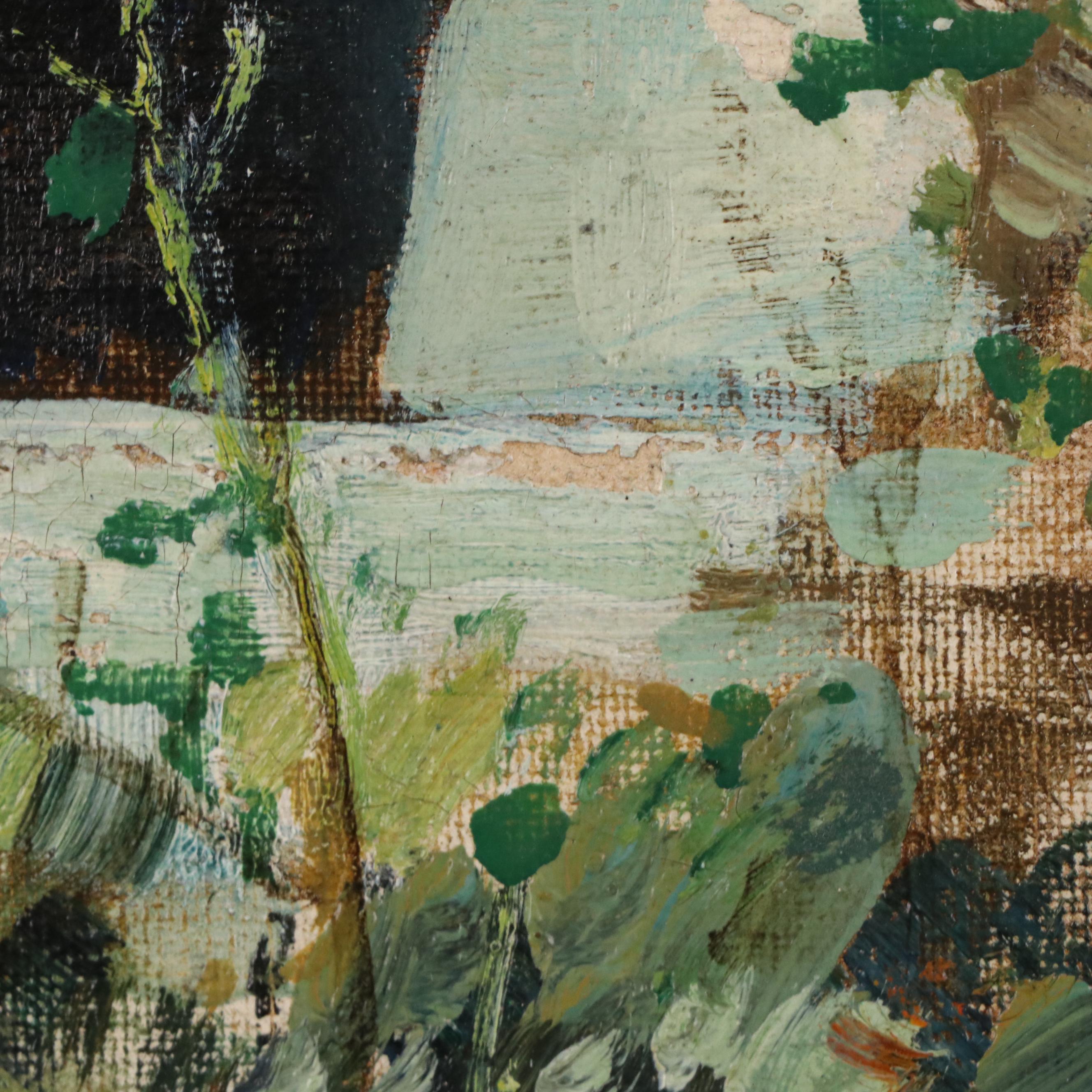 Felice Giordano Landscape Oil Painting with Italian Villa at Night