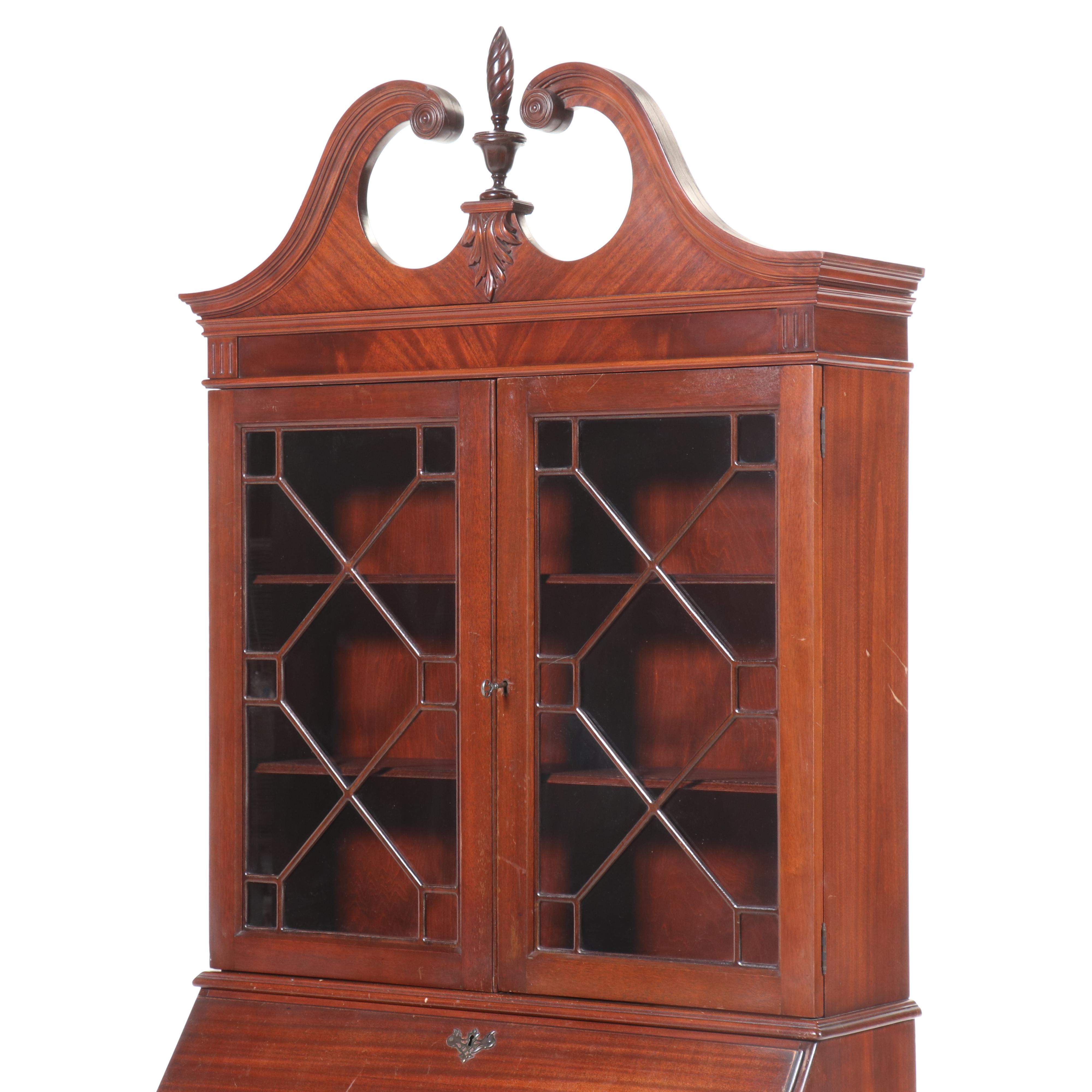 Chippendale Style Mahogany Secretary Desk with Hutch, 20th Century