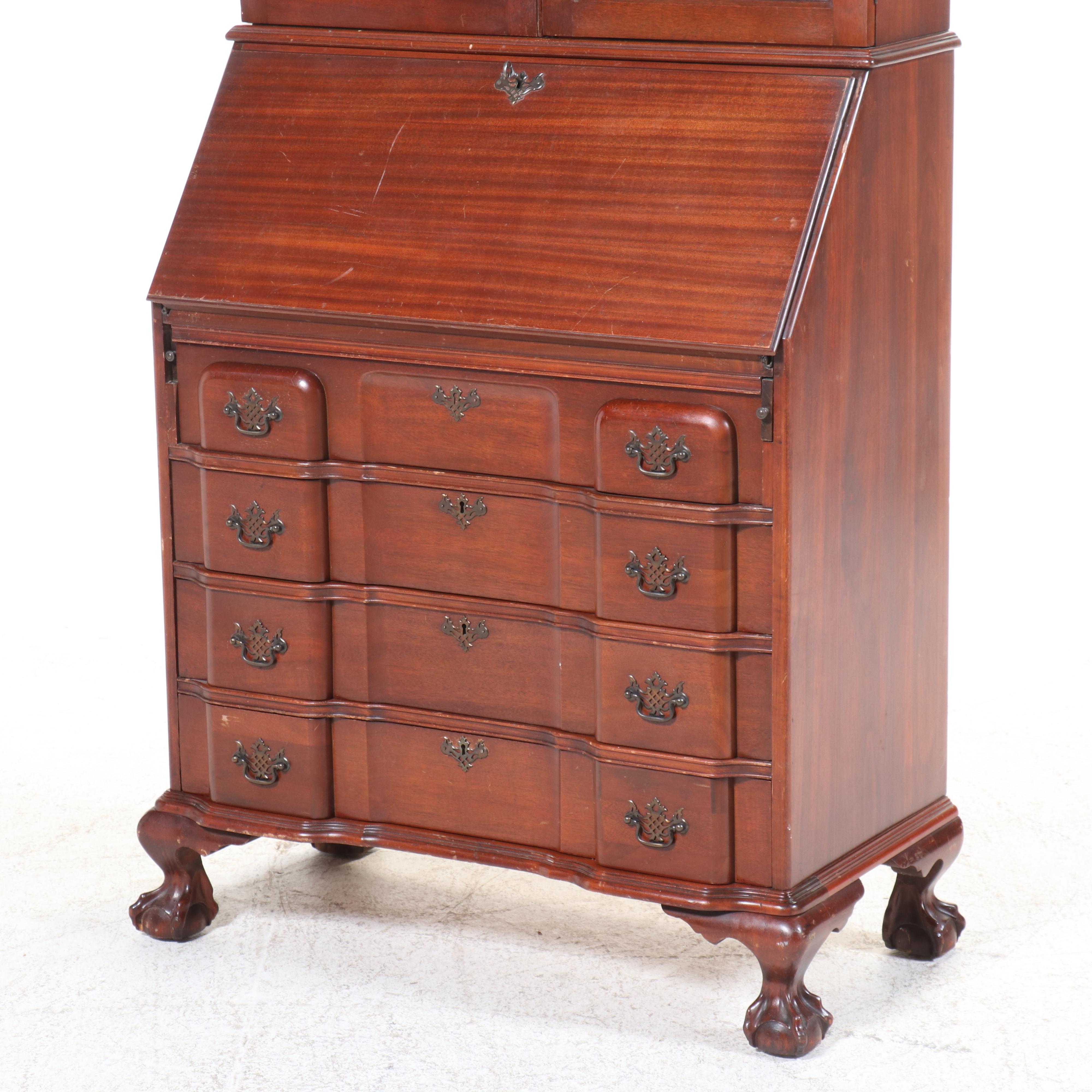 Chippendale Style Mahogany Secretary Desk with Hutch, 20th Century
