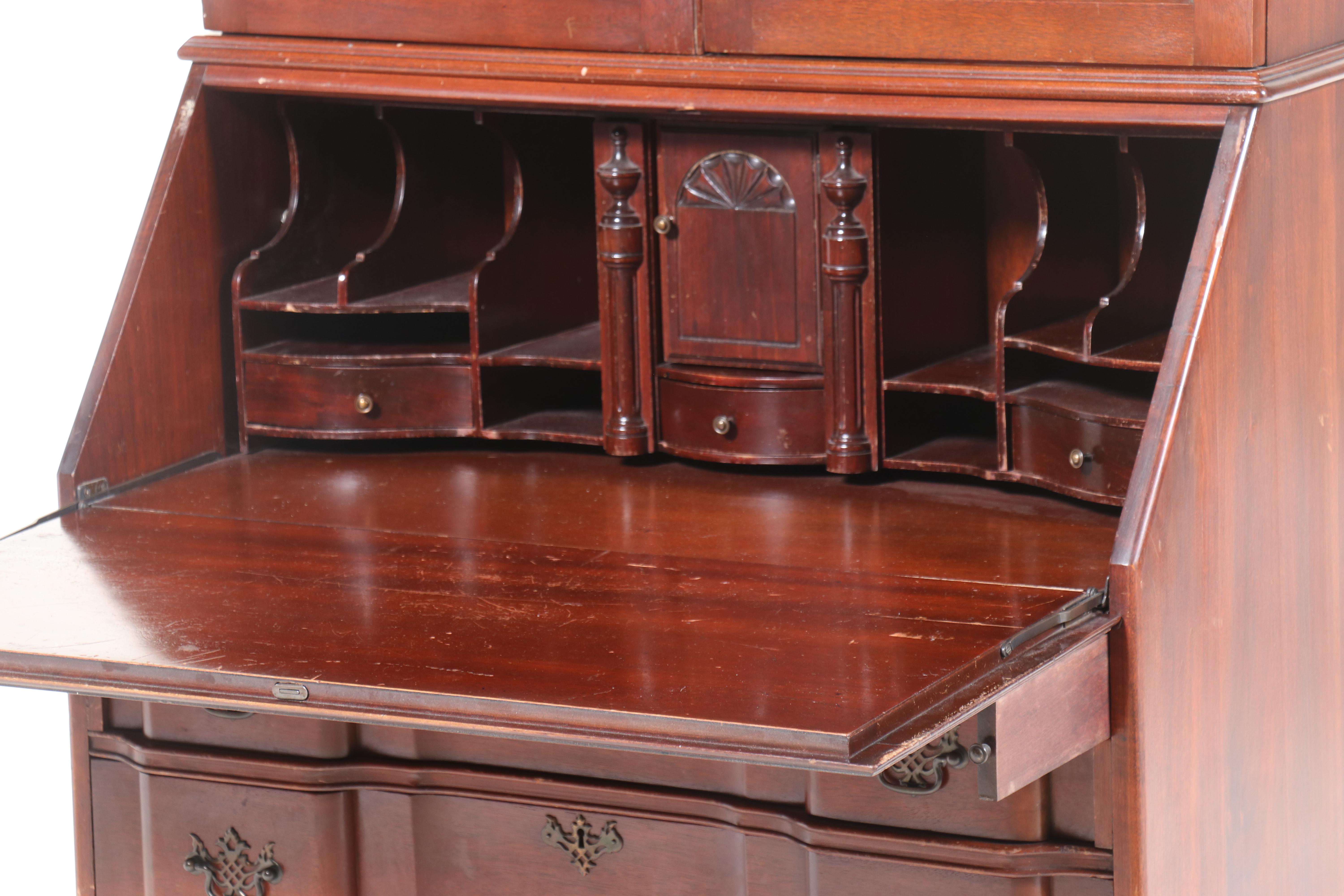 Chippendale Style Mahogany Secretary Desk with Hutch, 20th Century