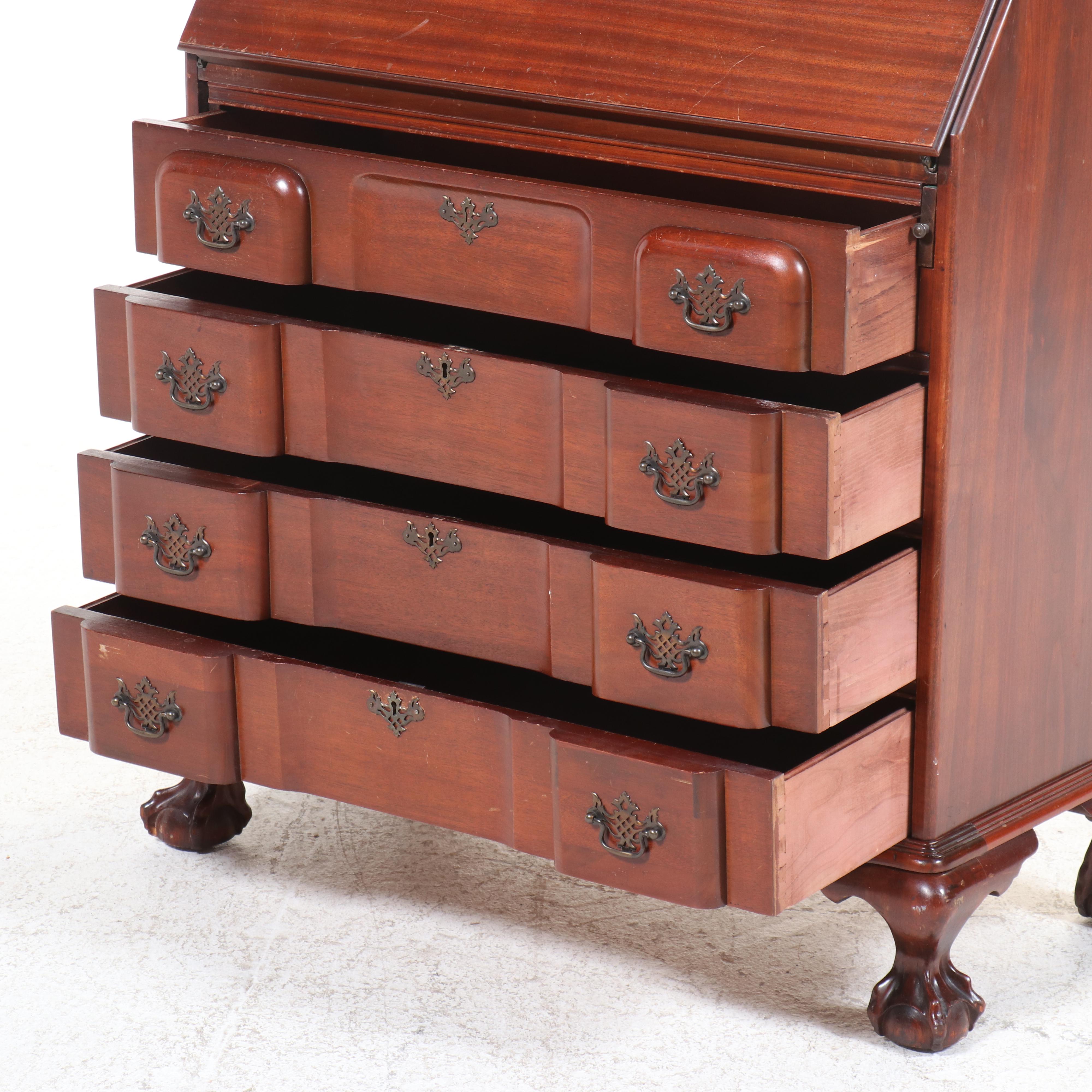 Chippendale Style Mahogany Secretary Desk with Hutch, 20th Century