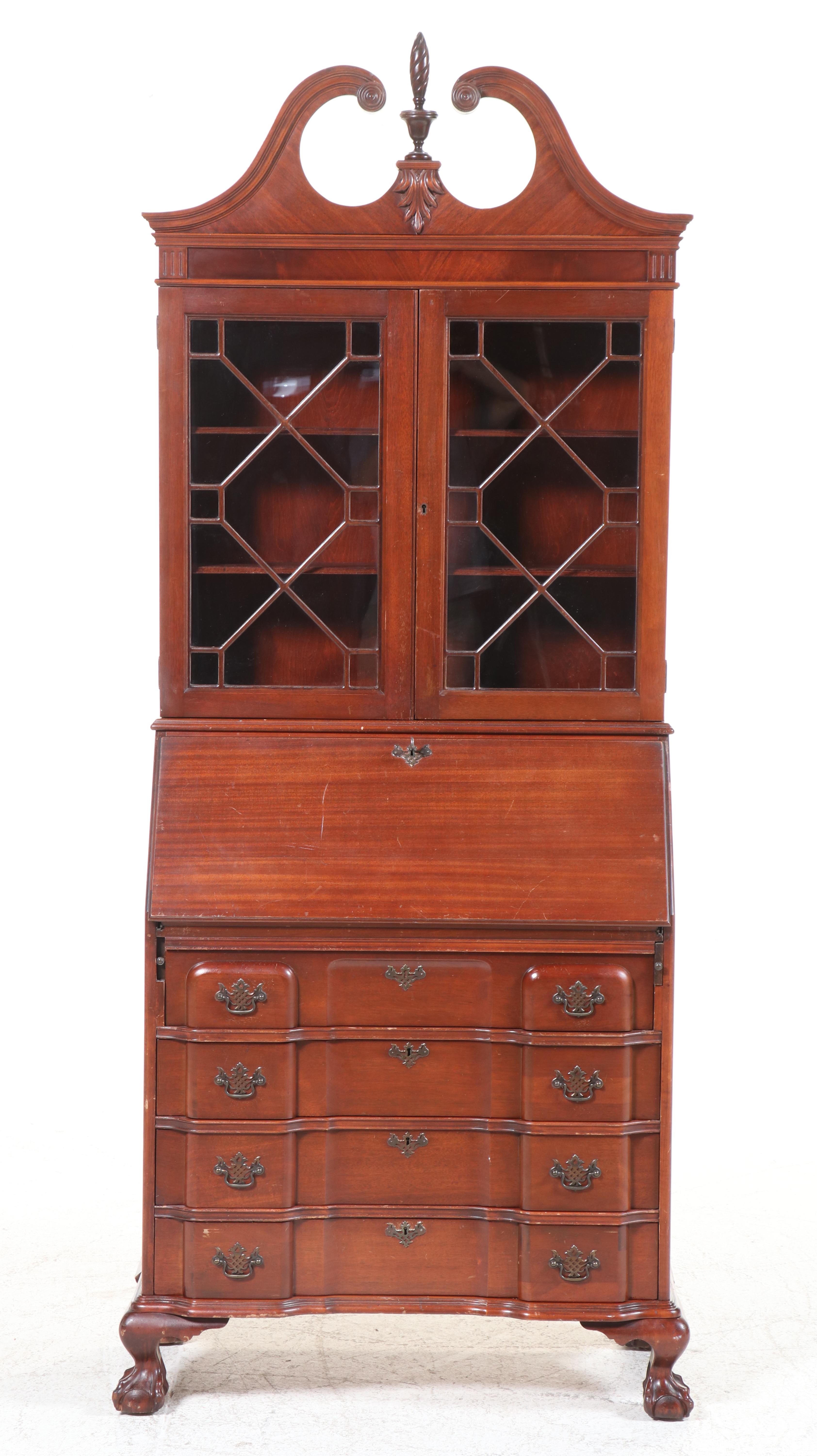 Chippendale Style Mahogany Secretary Desk with Hutch, 20th Century