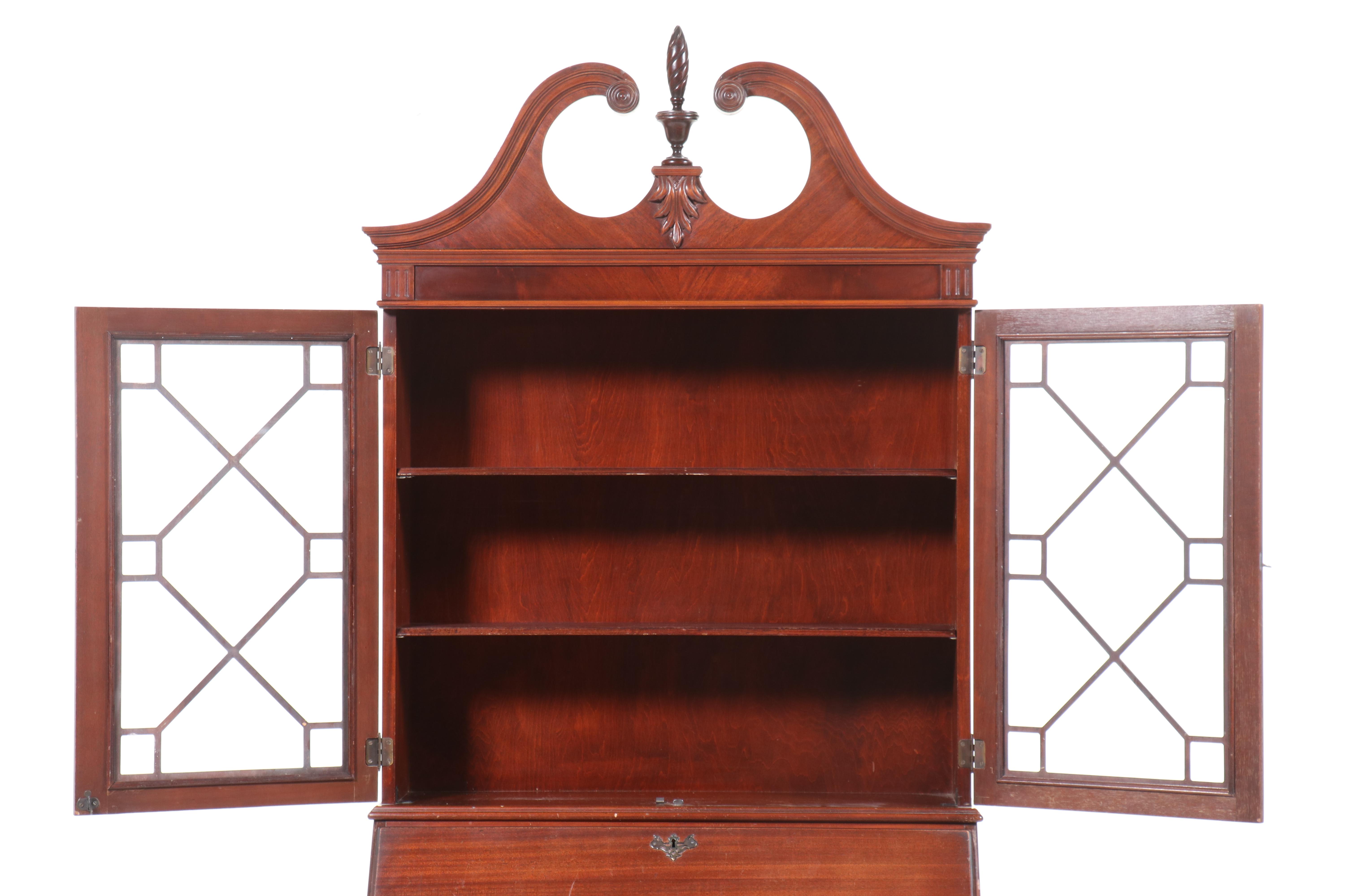 Chippendale Style Mahogany Secretary Desk with Hutch, 20th Century
