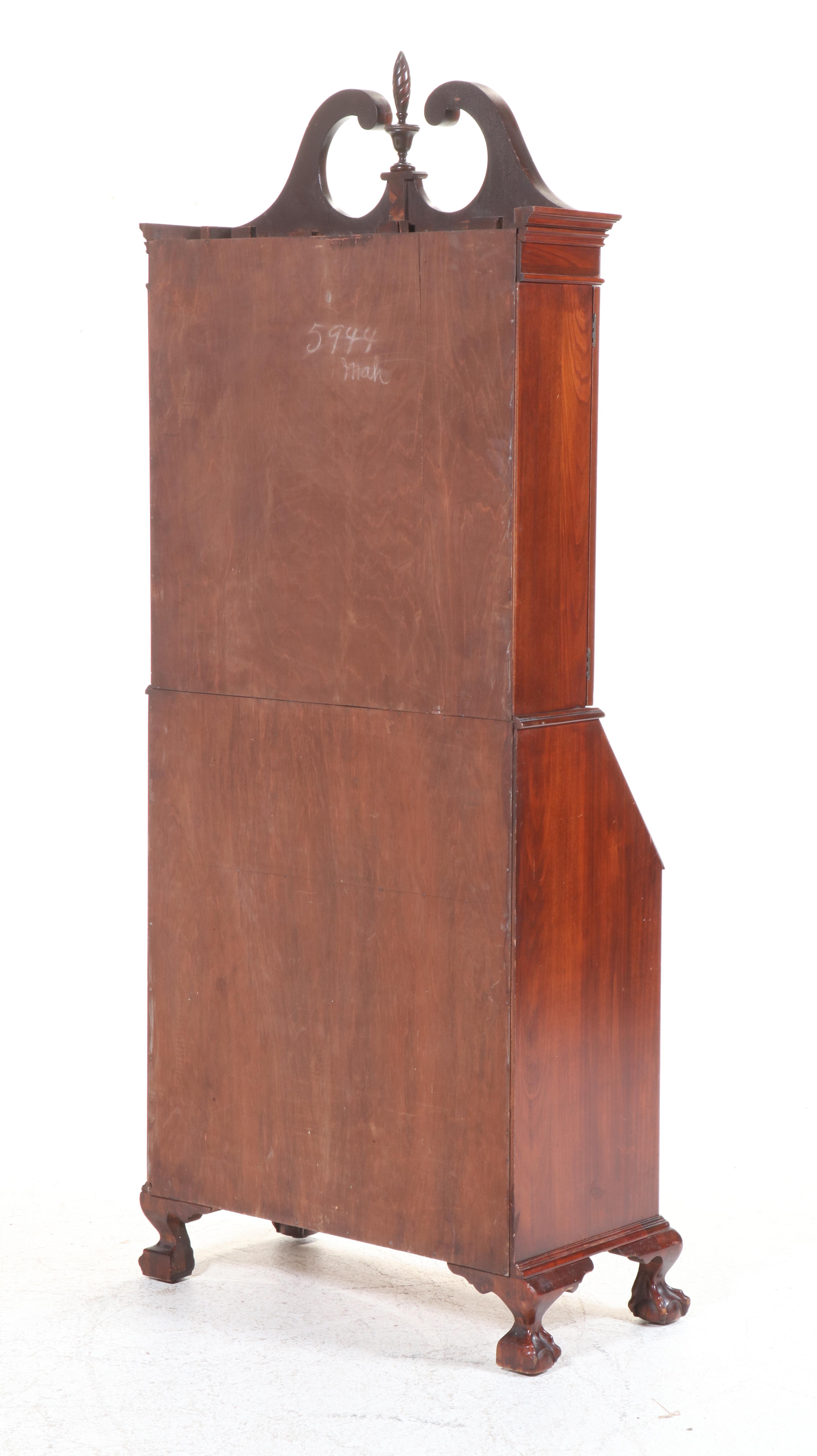 Chippendale Style Mahogany Secretary Desk with Hutch, 20th Century