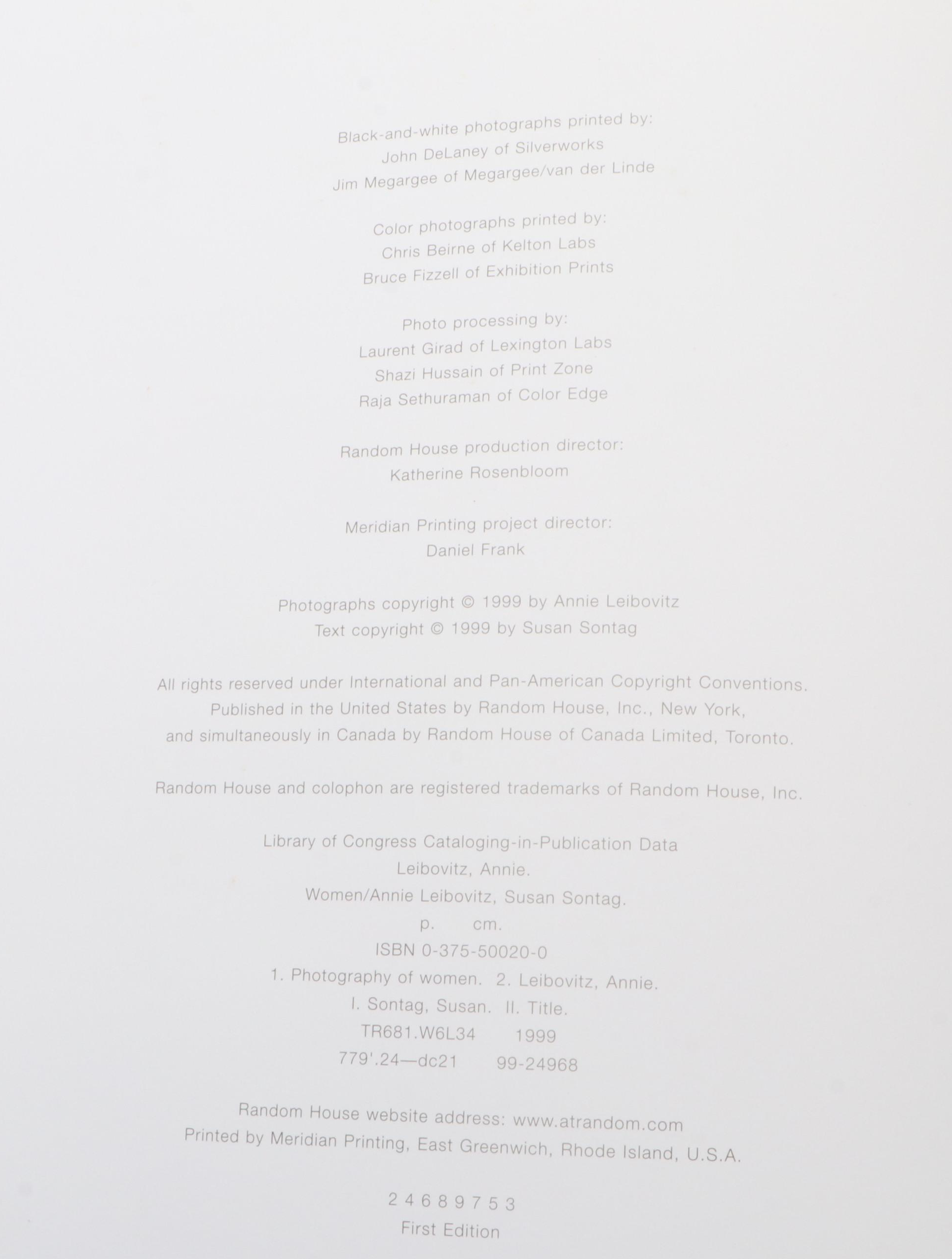 First Edition, First Printing "Women" by Annie Leibovitz and Susan Sontag, 1999