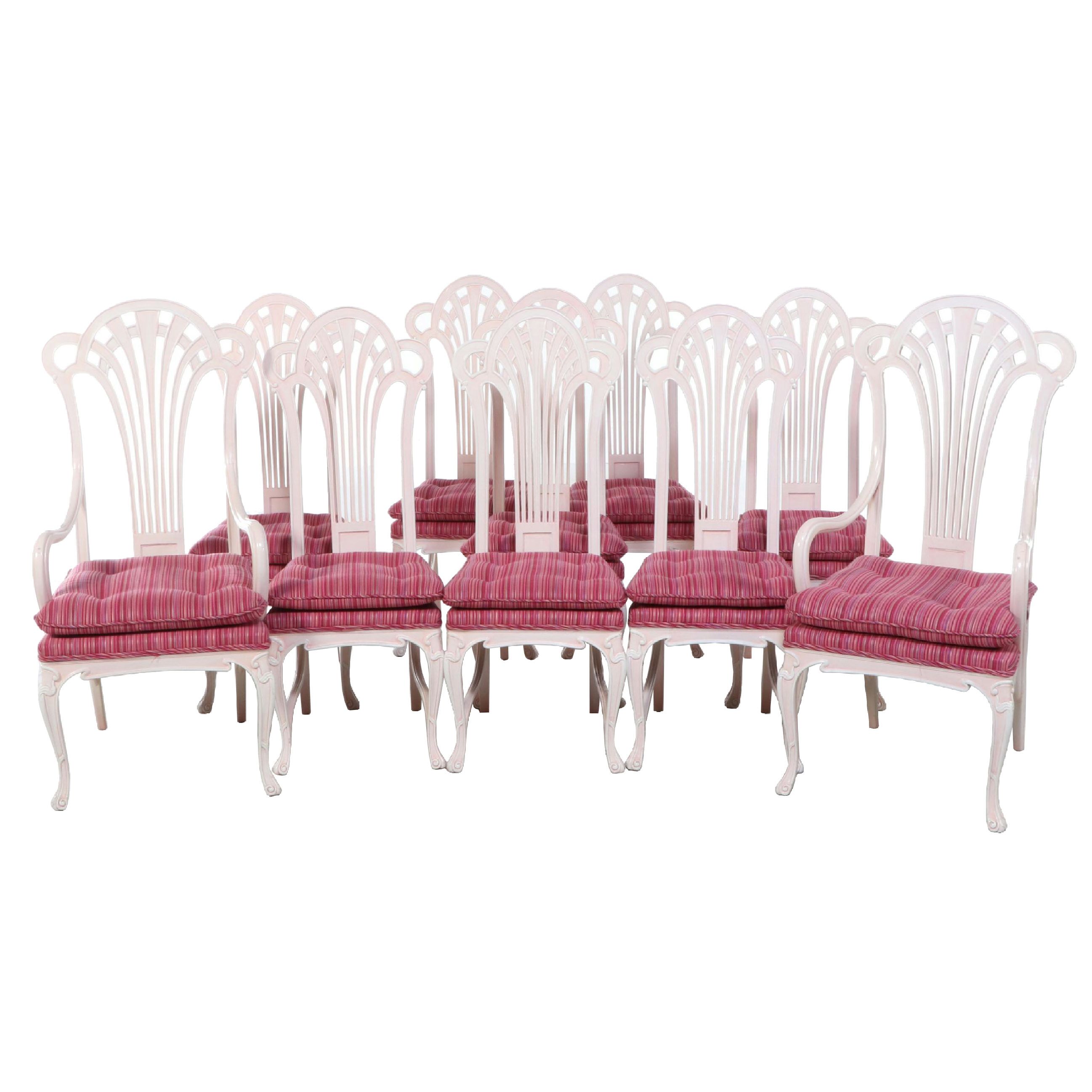 Set of Ten French Art Nouveau Style Painted and Carved Wood Dining Chairs