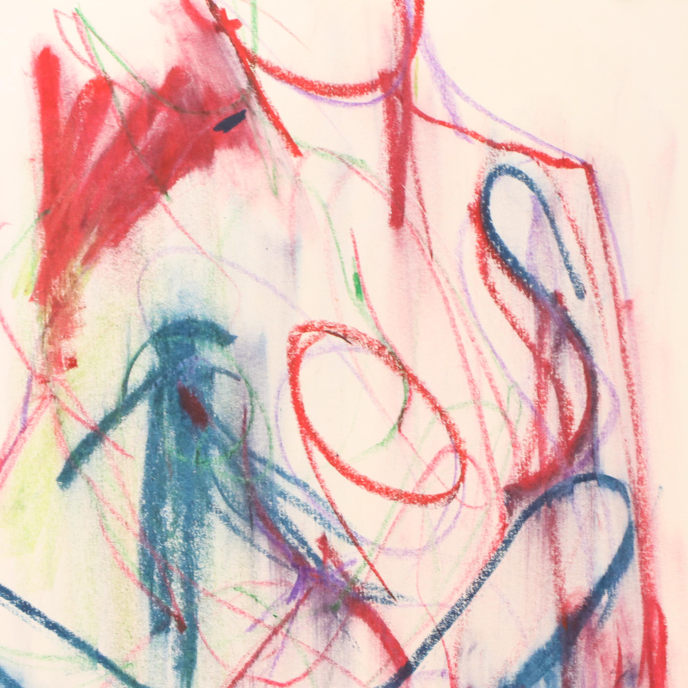 Jack Meanwell Modern Figural Oil Pastel Drawing, 1979