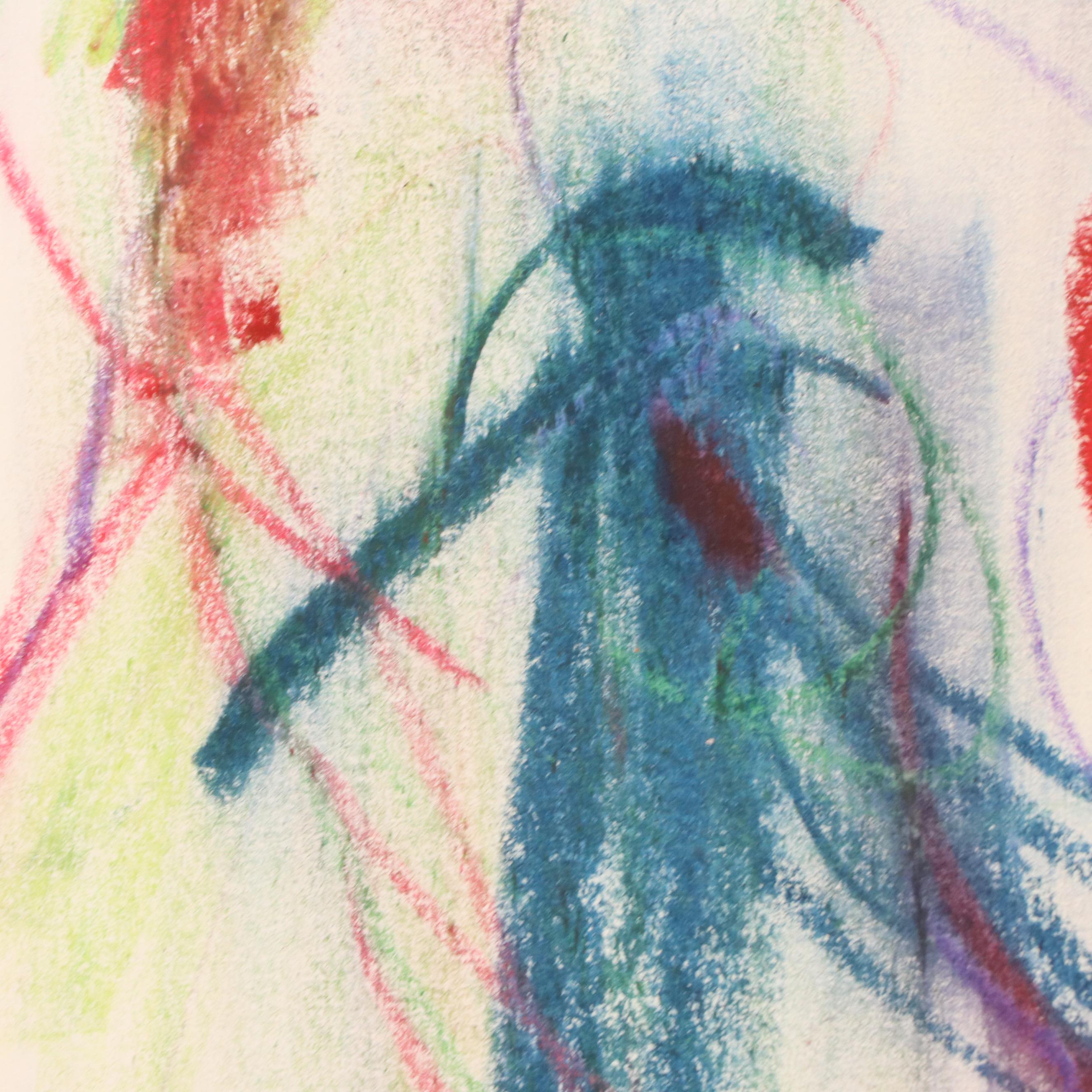 Jack Meanwell Modern Figural Oil Pastel Drawing, 1979