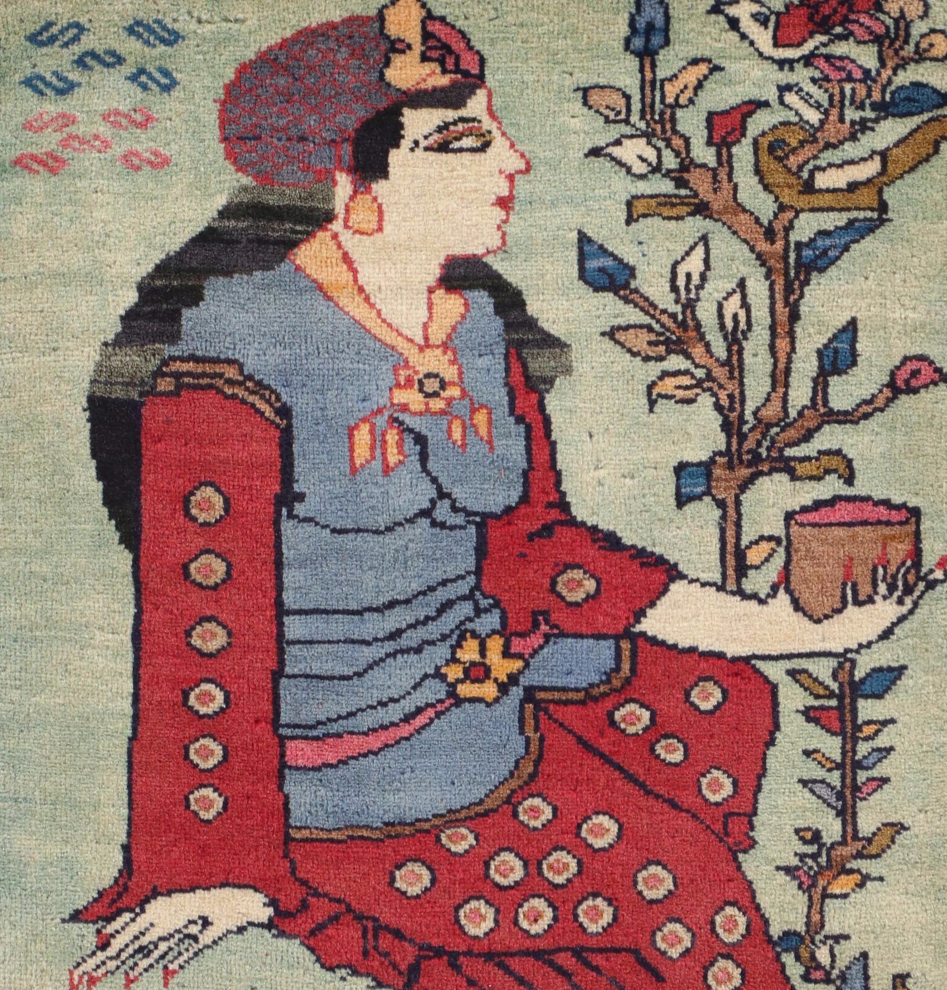 2'1 x 2'2 Hand-Knotted Northwest Persian Pictorial Accent Rug