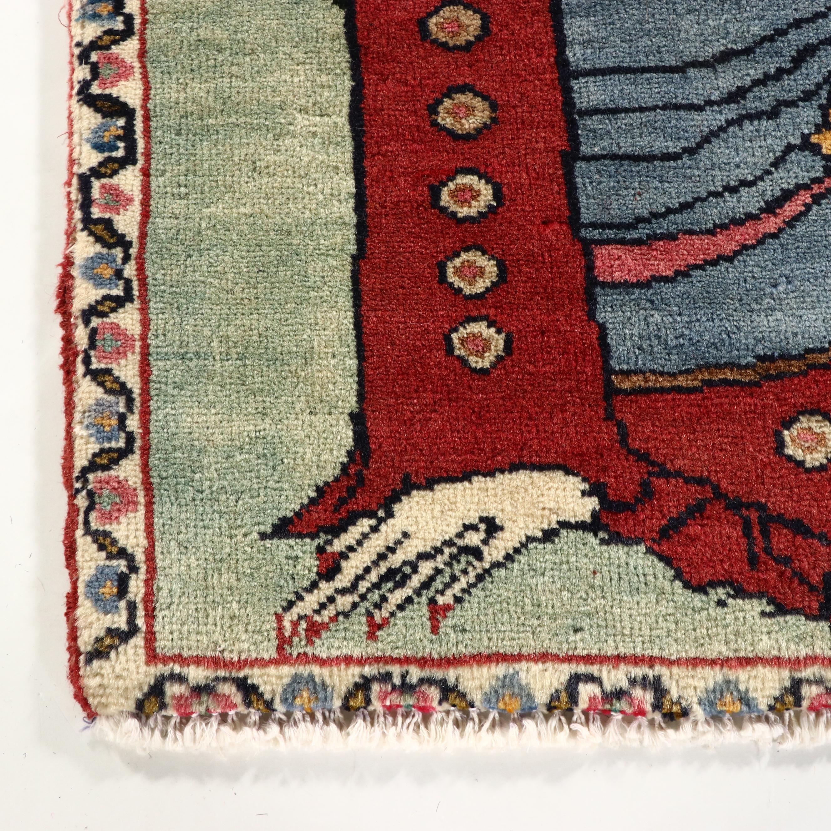 2'1 x 2'2 Hand-Knotted Northwest Persian Pictorial Accent Rug