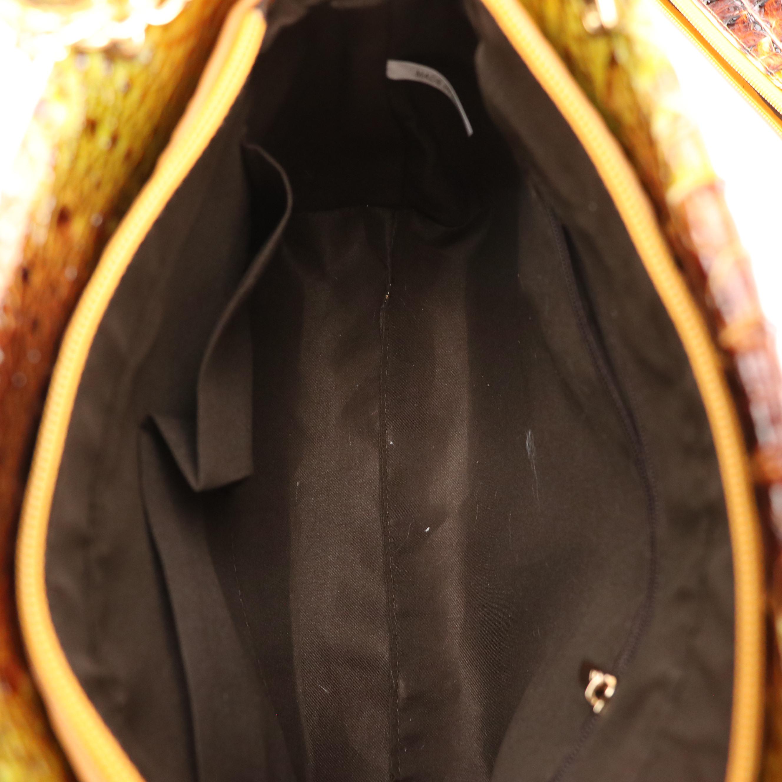 Two-Way Multicolor Croc Embossed Tote Bag with Zip Pouch and Flower Bag Charm