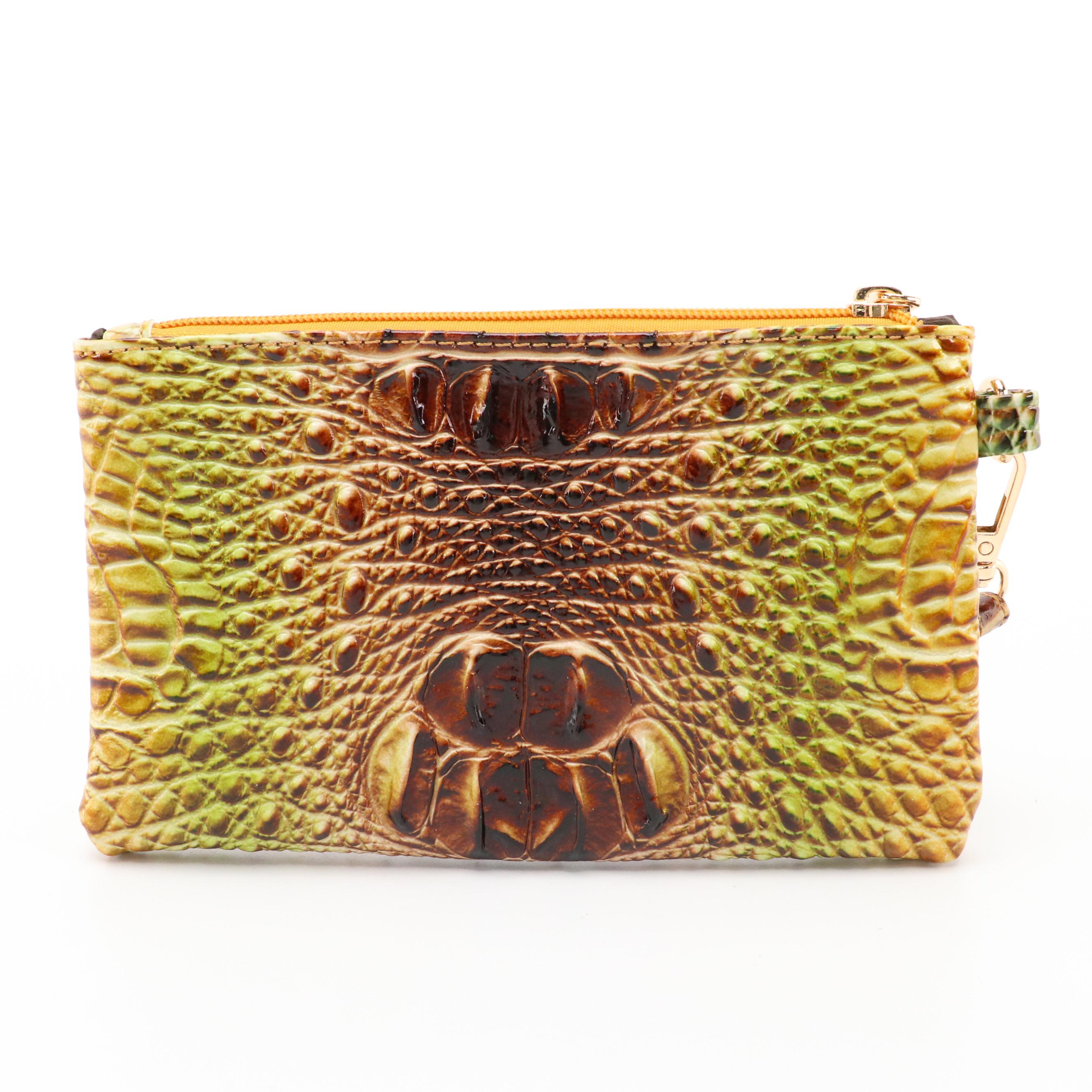 Two-Way Multicolor Croc Embossed Tote Bag with Zip Pouch and Flower Bag Charm