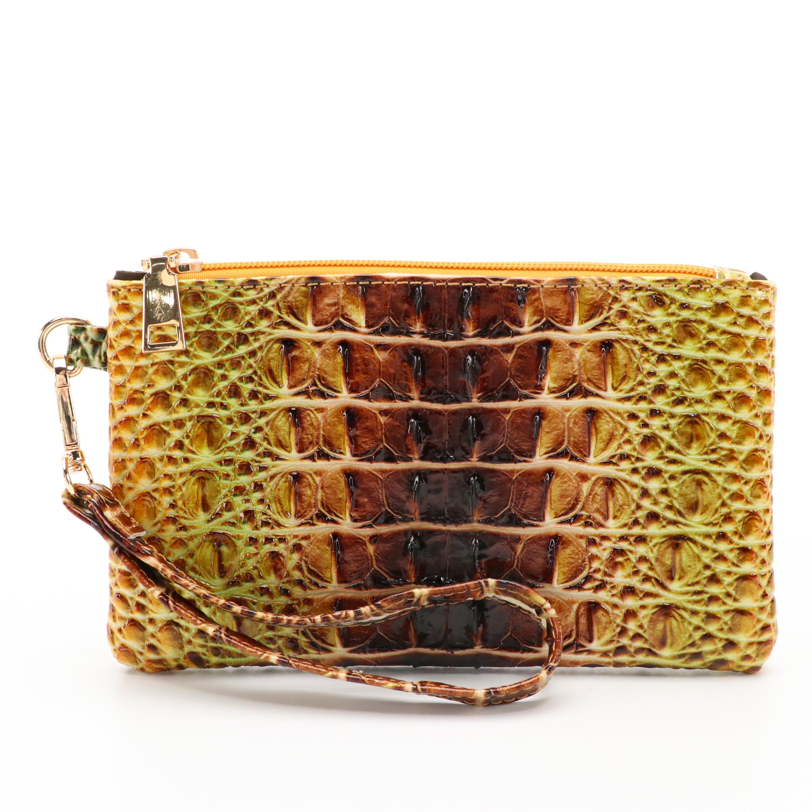 Two-Way Multicolor Croc Embossed Tote Bag with Zip Pouch and Flower Bag Charm