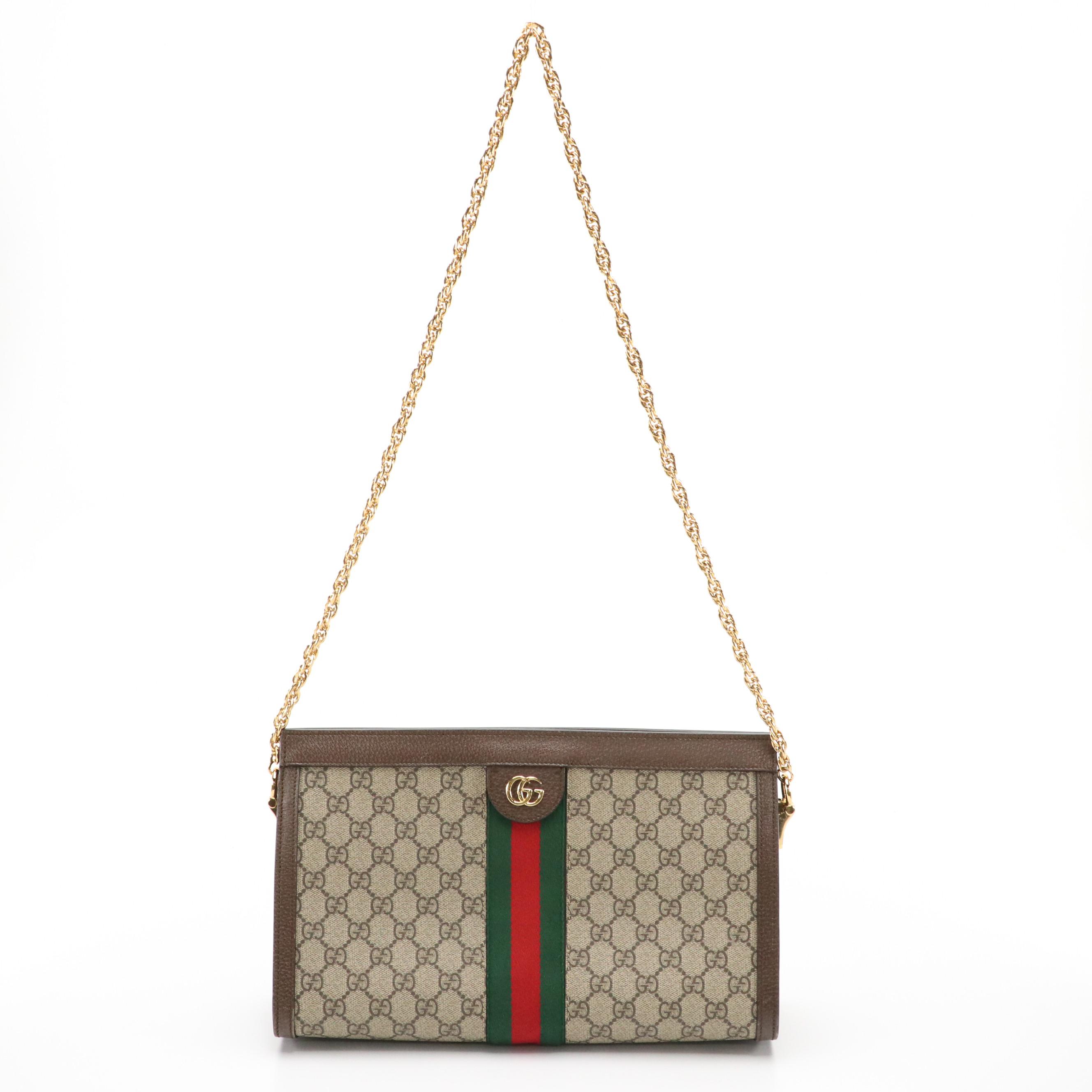 Gucci Ophidia Chain Strap Shoulder Bag in Web Stripe GG Supreme Canvas & Leather