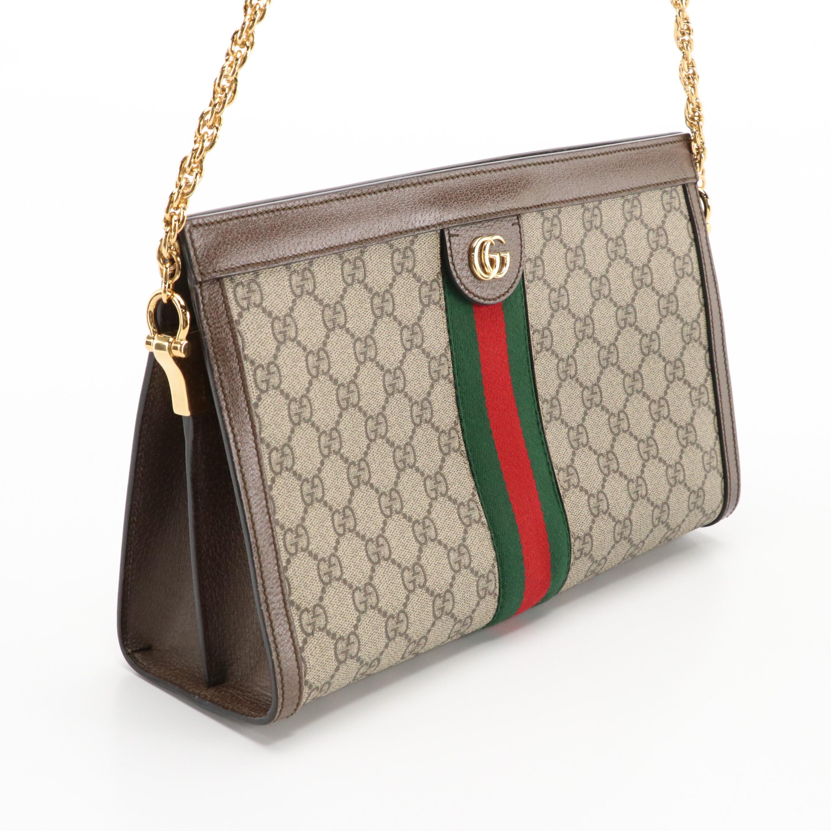 Gucci Ophidia Chain Strap Shoulder Bag in Web Stripe GG Supreme Canvas & Leather