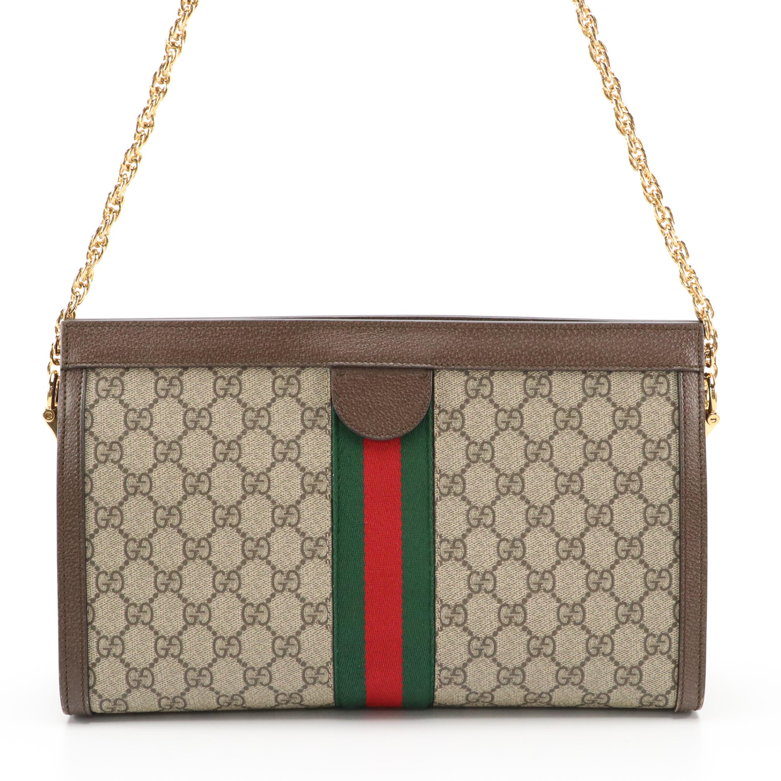 Gucci Ophidia Chain Strap Shoulder Bag in Web Stripe GG Supreme Canvas & Leather