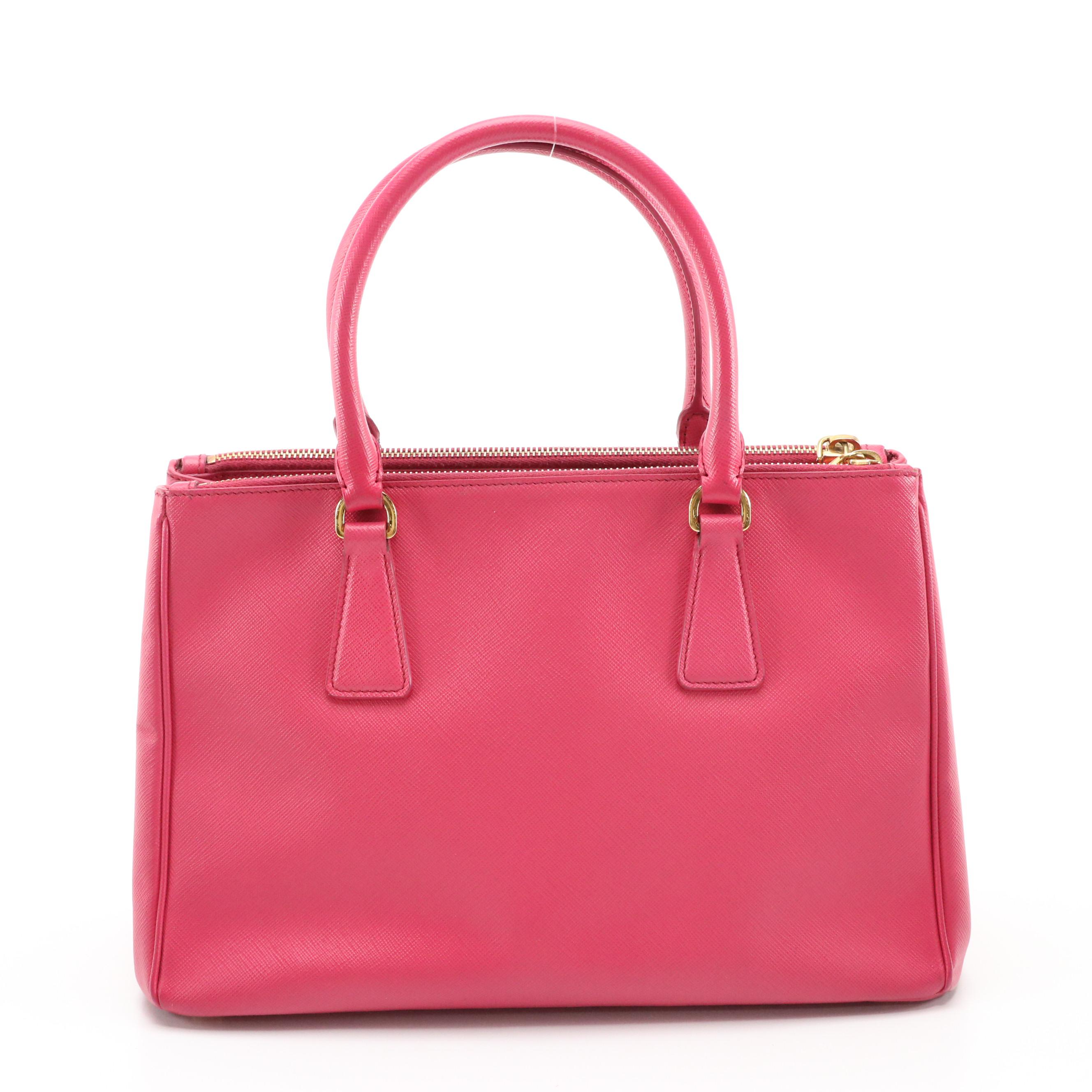 Prada Medium Galleria Double Zip Two-Way Bag in Pink Saffiano Leather