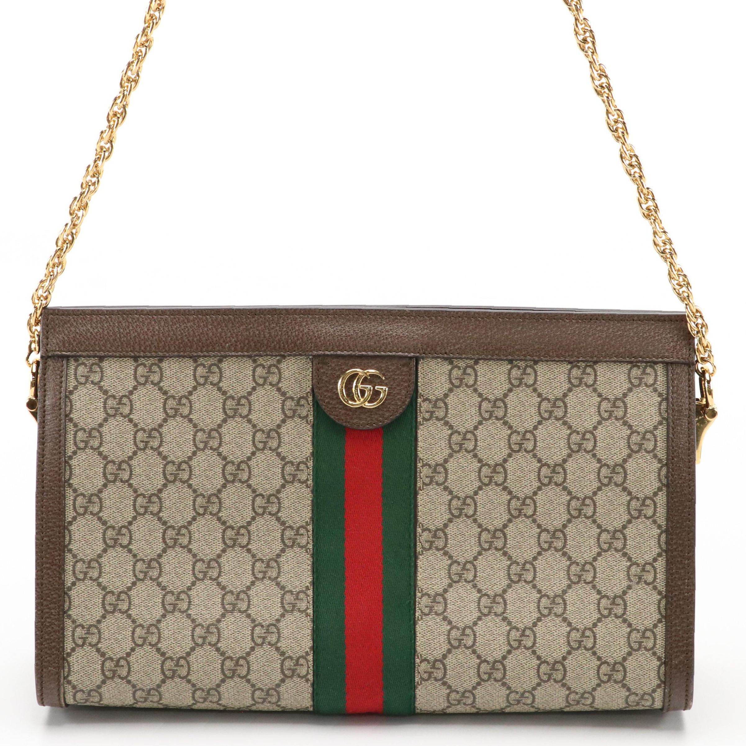 Gucci Ophidia Chain Strap Shoulder Bag in Web Stripe GG Supreme Canvas & Leather
