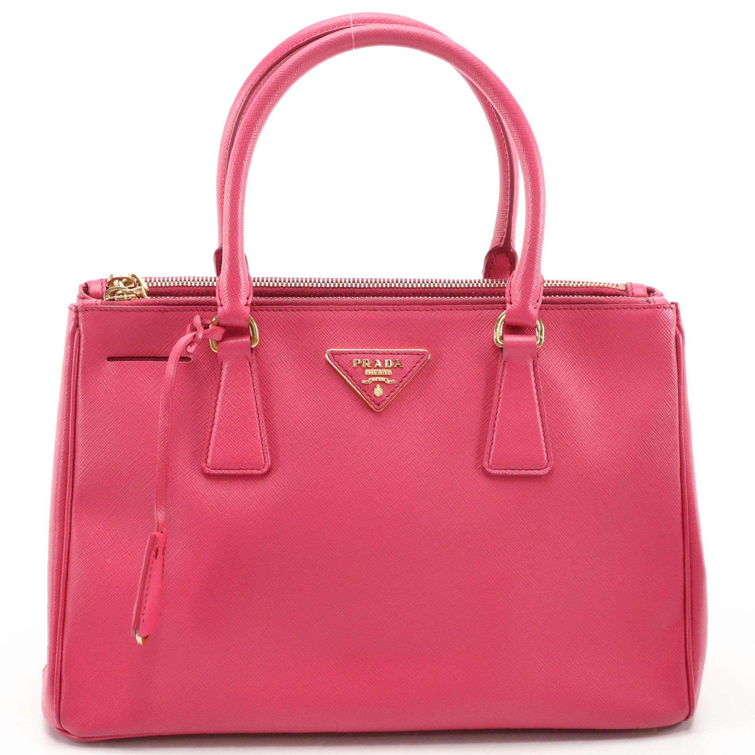 Prada Medium Galleria Double Zip Two-Way Bag in Pink Saffiano Leather