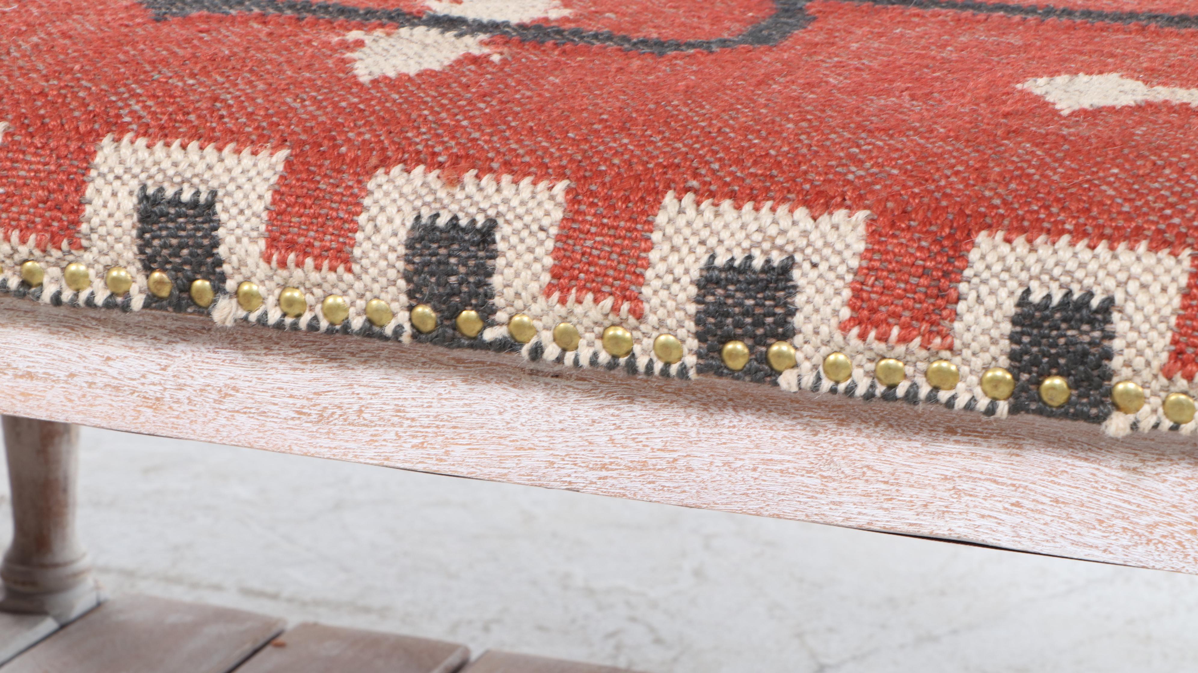 Handwoven Kilim Upholstered Wood Bench