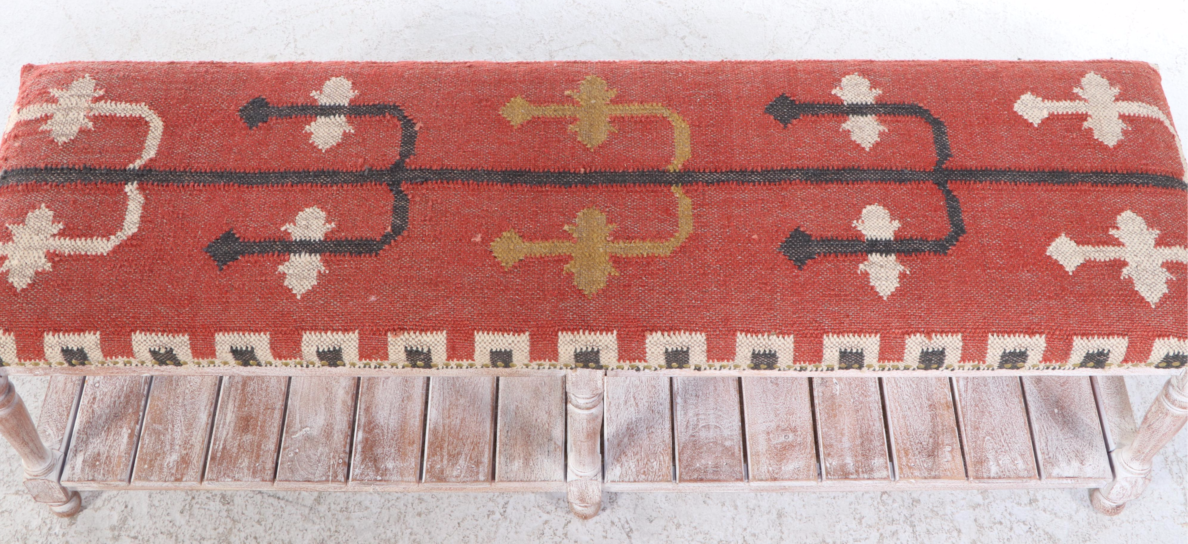 Handwoven Kilim Upholstered Wood Bench