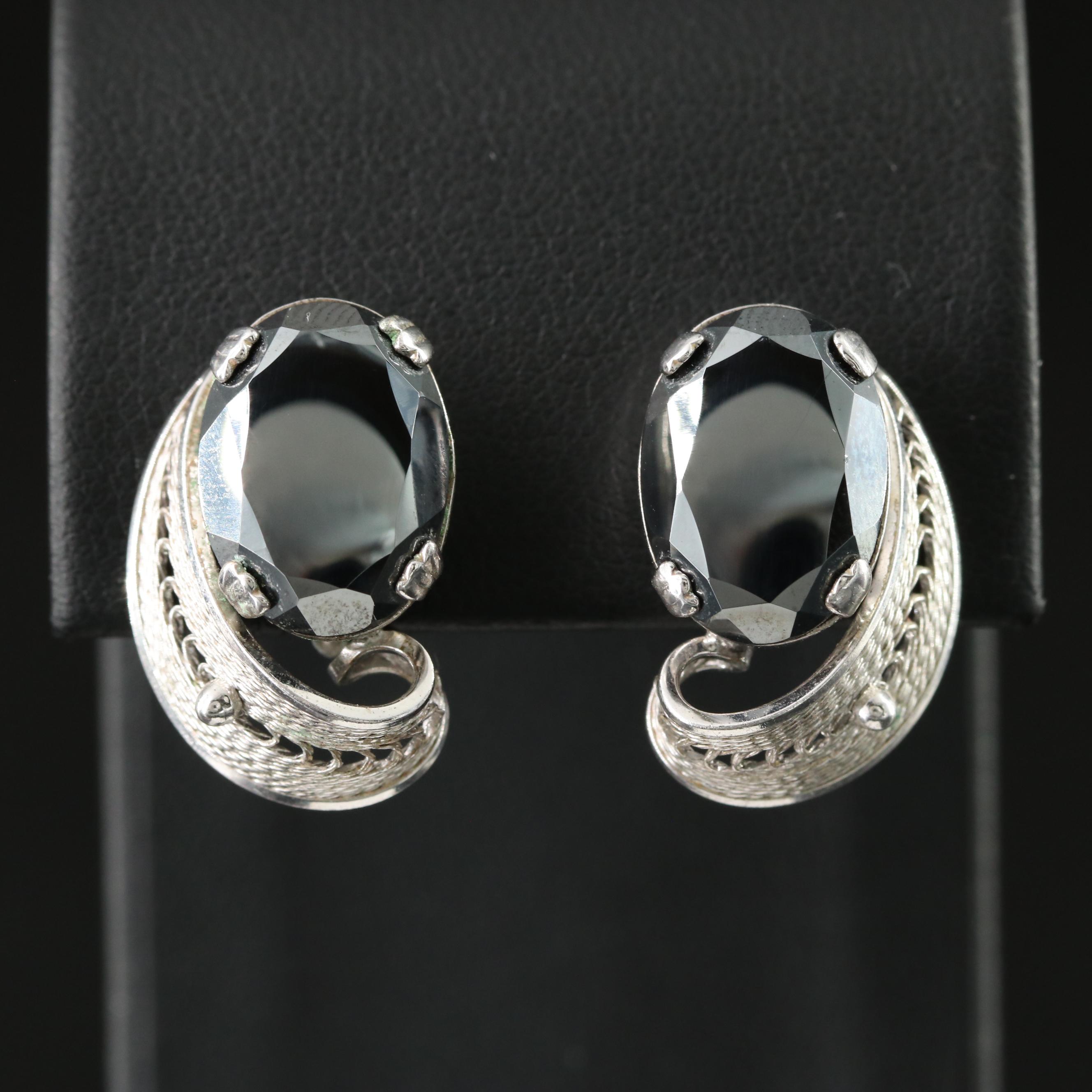Van Dell Sterling Filigree and Faux Hematite Earrings