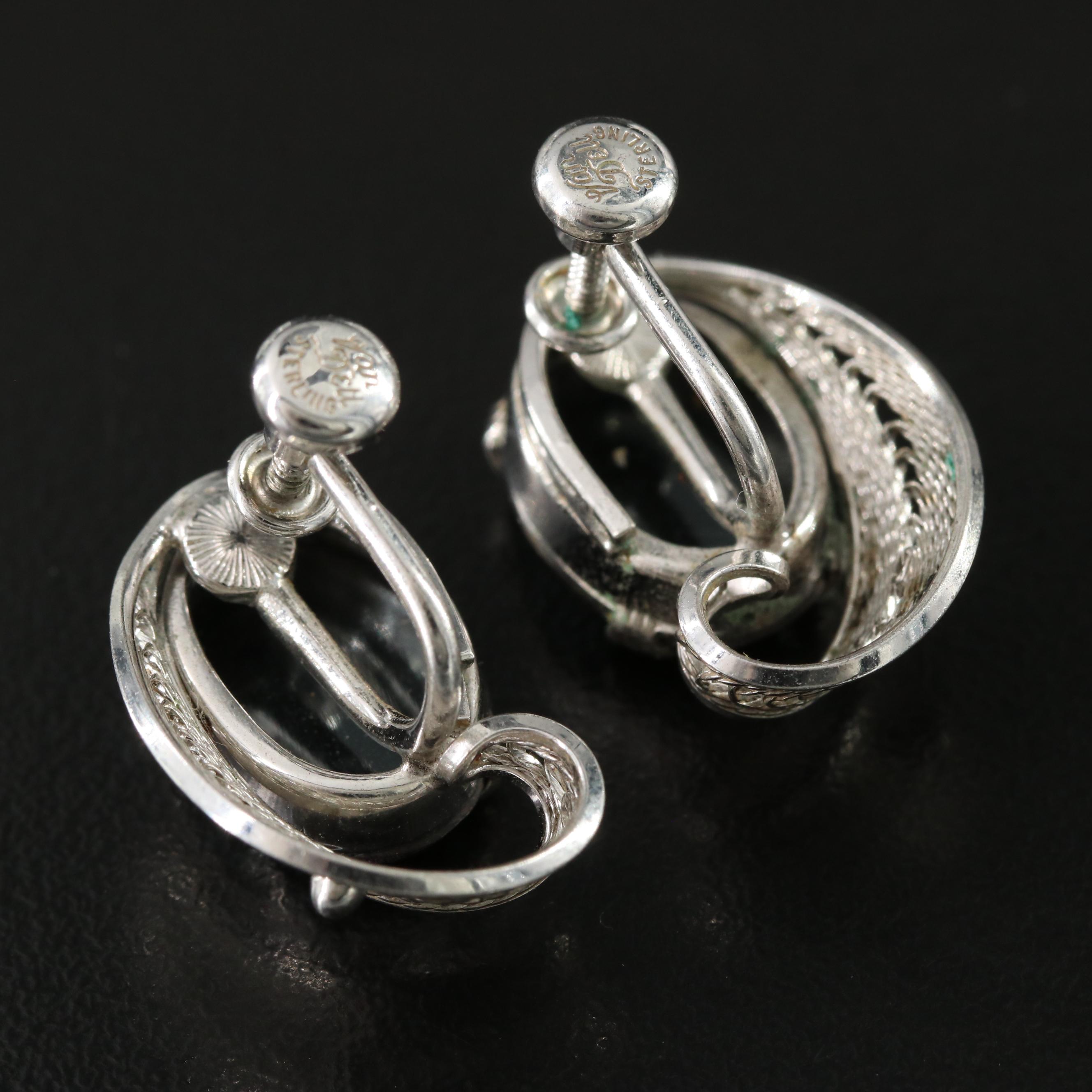 Van Dell Sterling Filigree and Faux Hematite Earrings