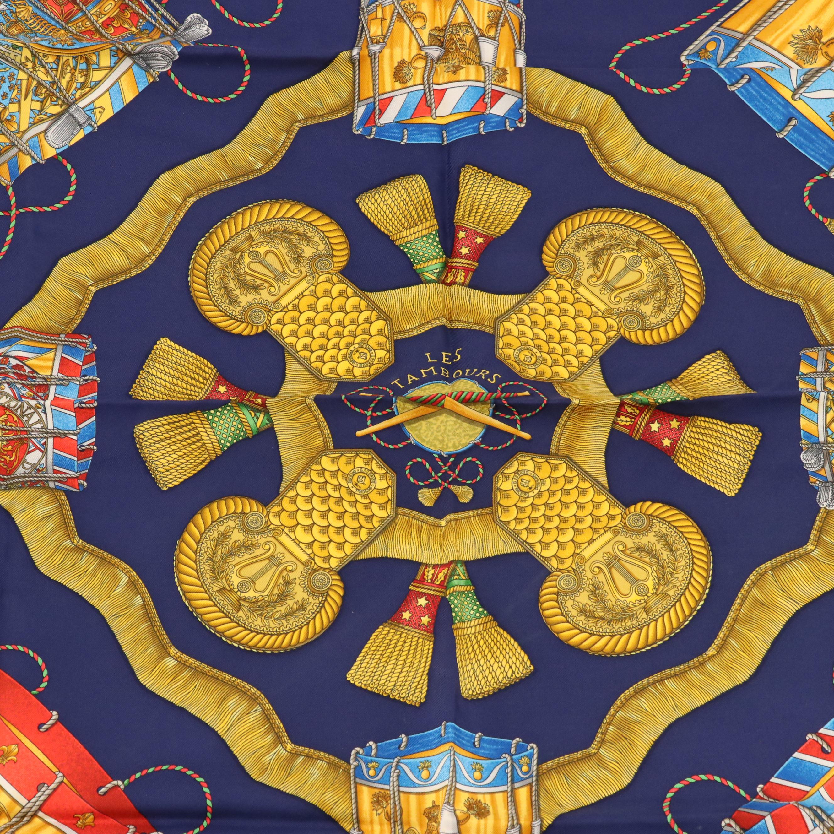 Hermès "Les Tambours" Silk Twill Scarf 90