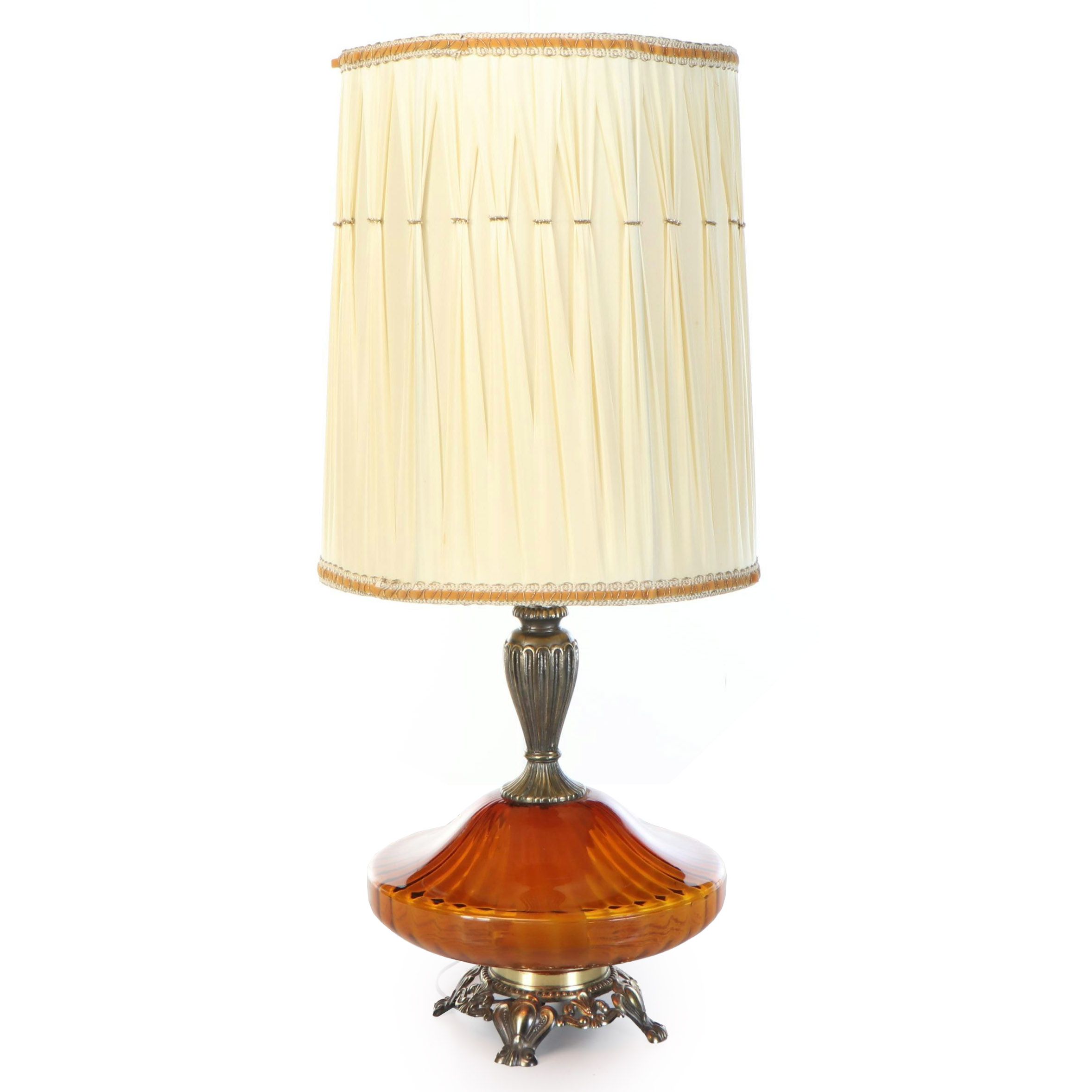 Hollywood Regency Style Amber Glass Table Lamp
