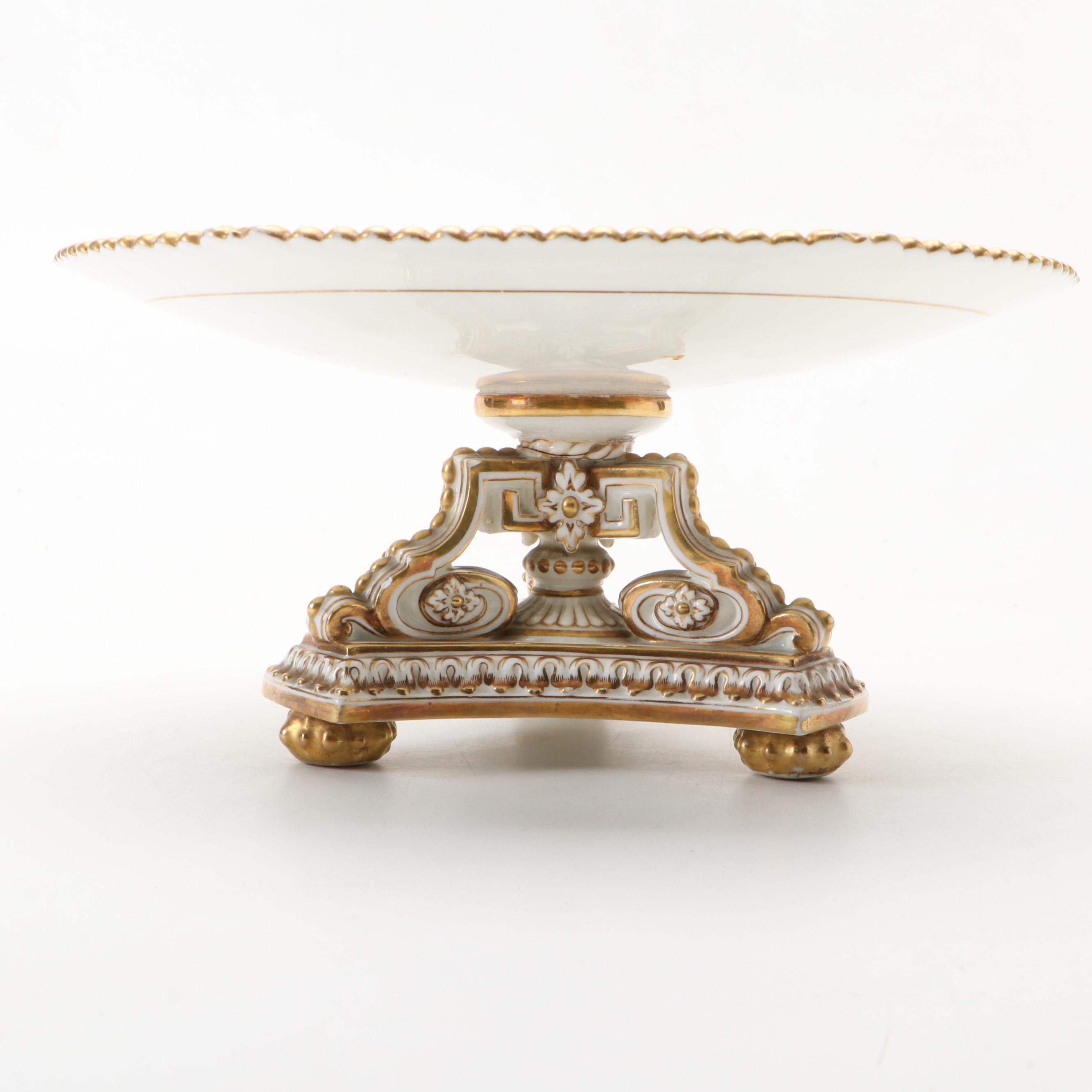 English Porcelain Botanical Pattern Tazza, Late 19th Century