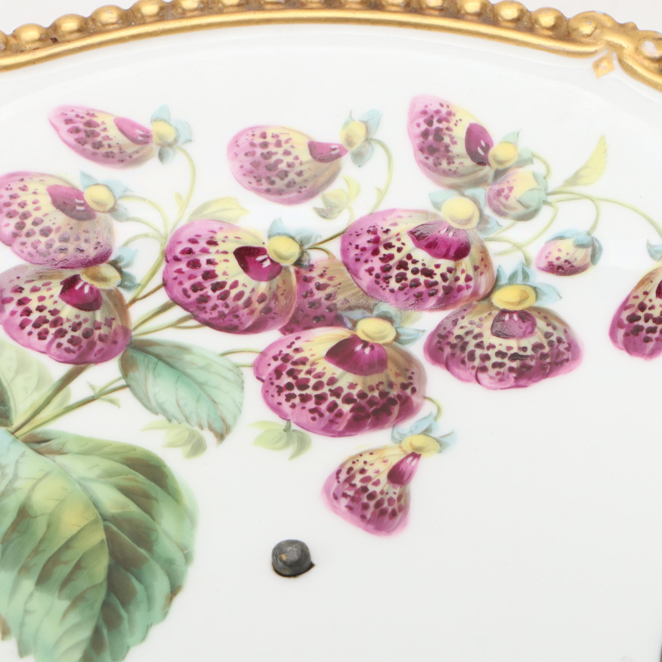 English Porcelain Botanical Pattern Tazza, Late 19th Century