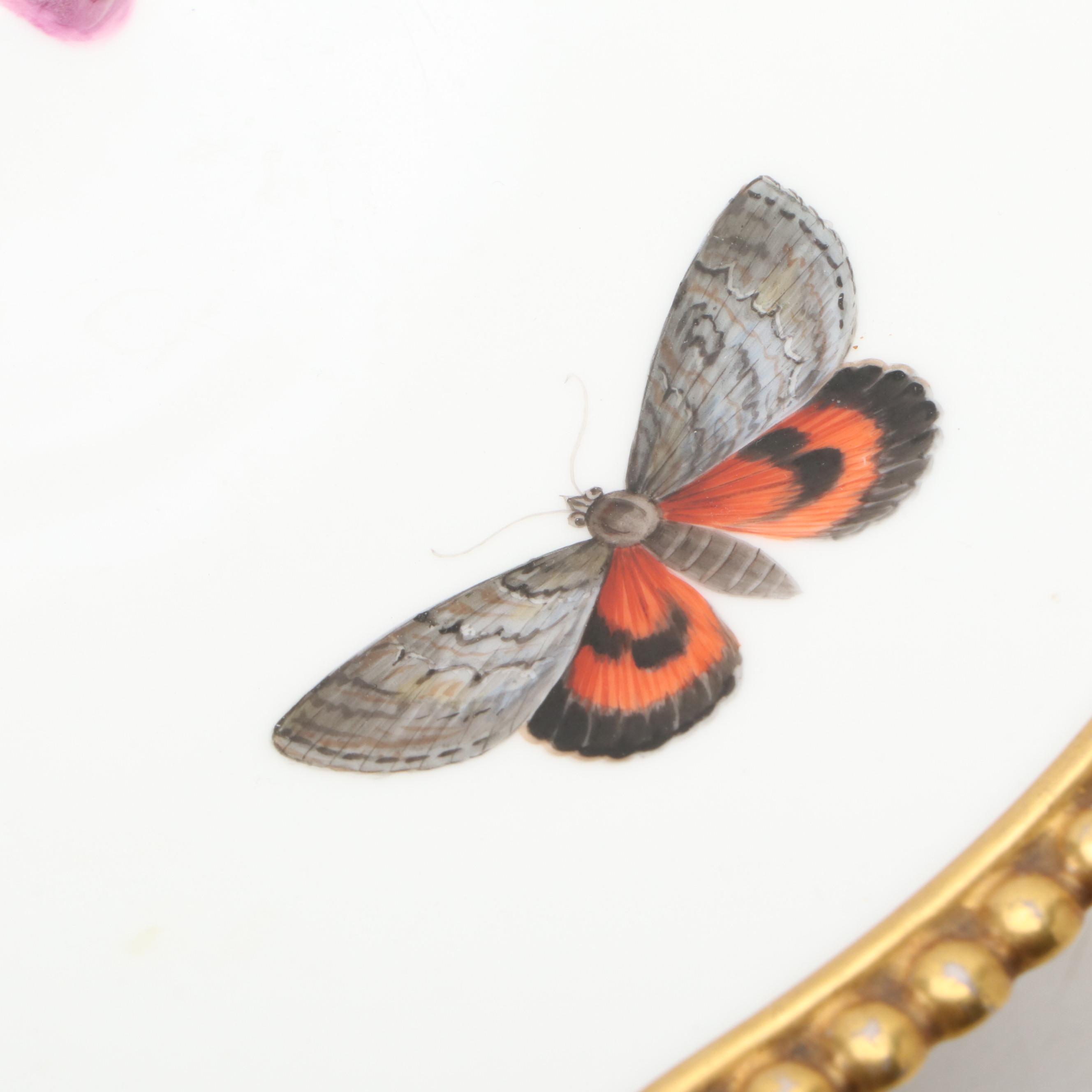 English Porcelain Botanical Pattern Tazza, Late 19th Century