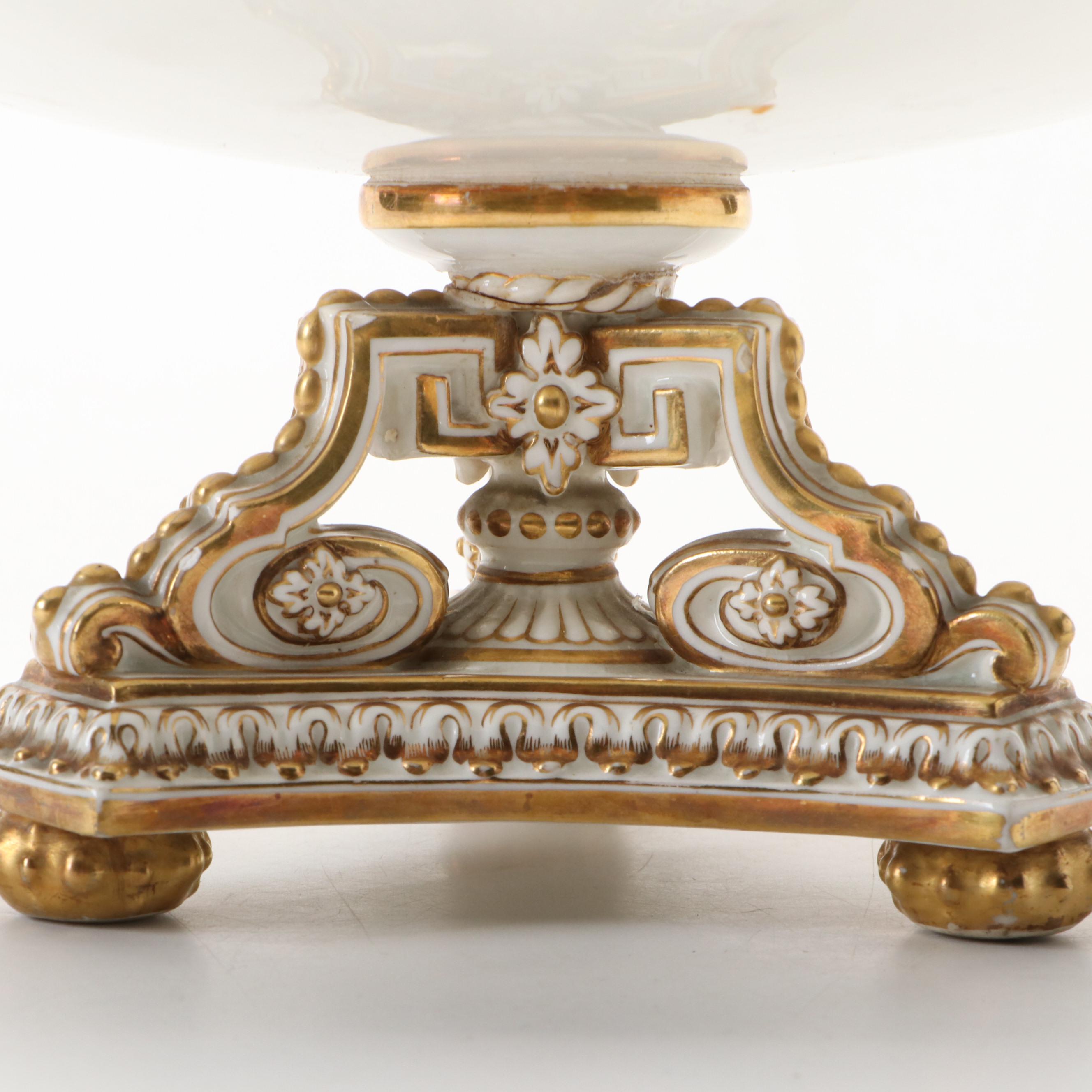 English Porcelain Botanical Pattern Tazza, Late 19th Century