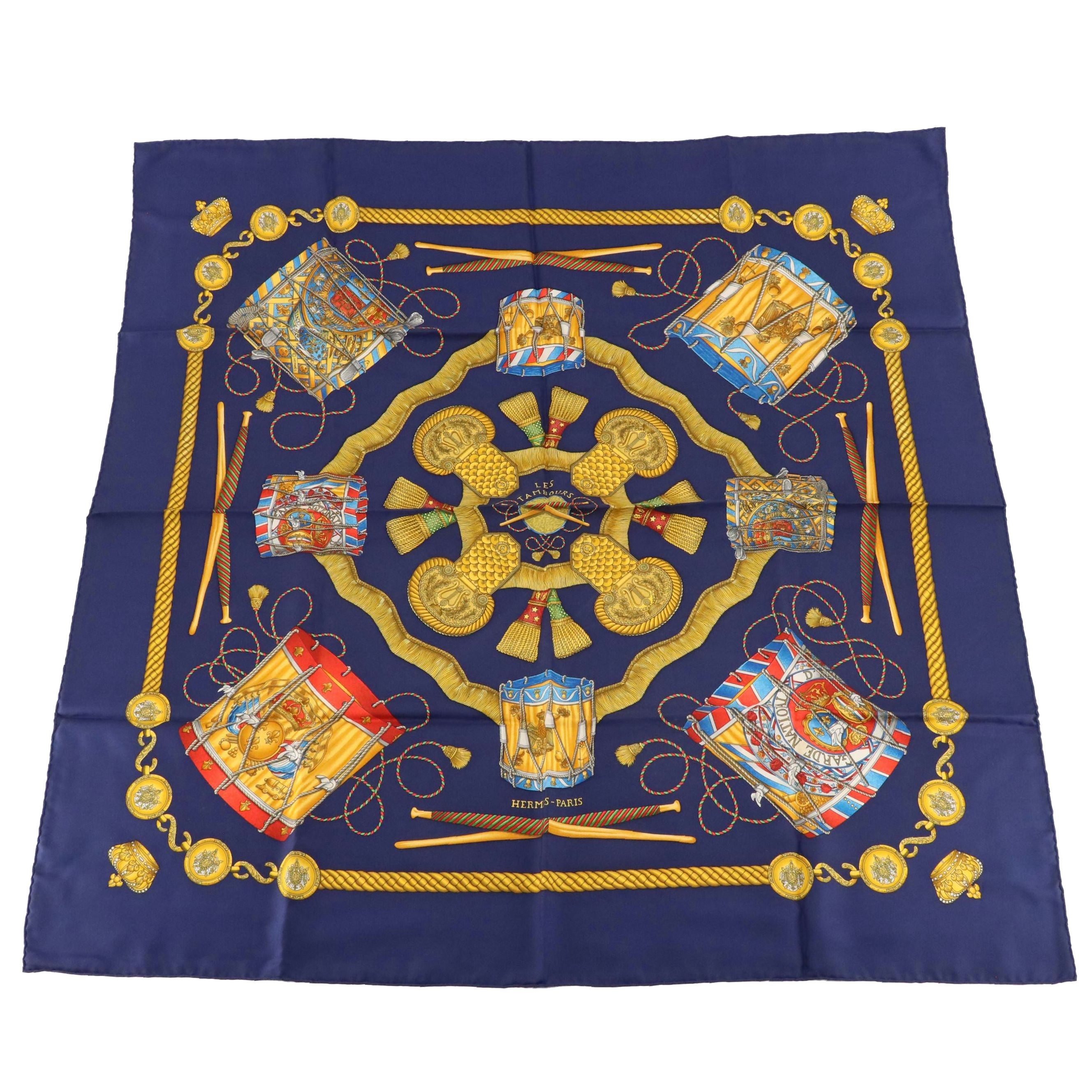 Hermès "Les Tambours" Silk Twill Scarf 90