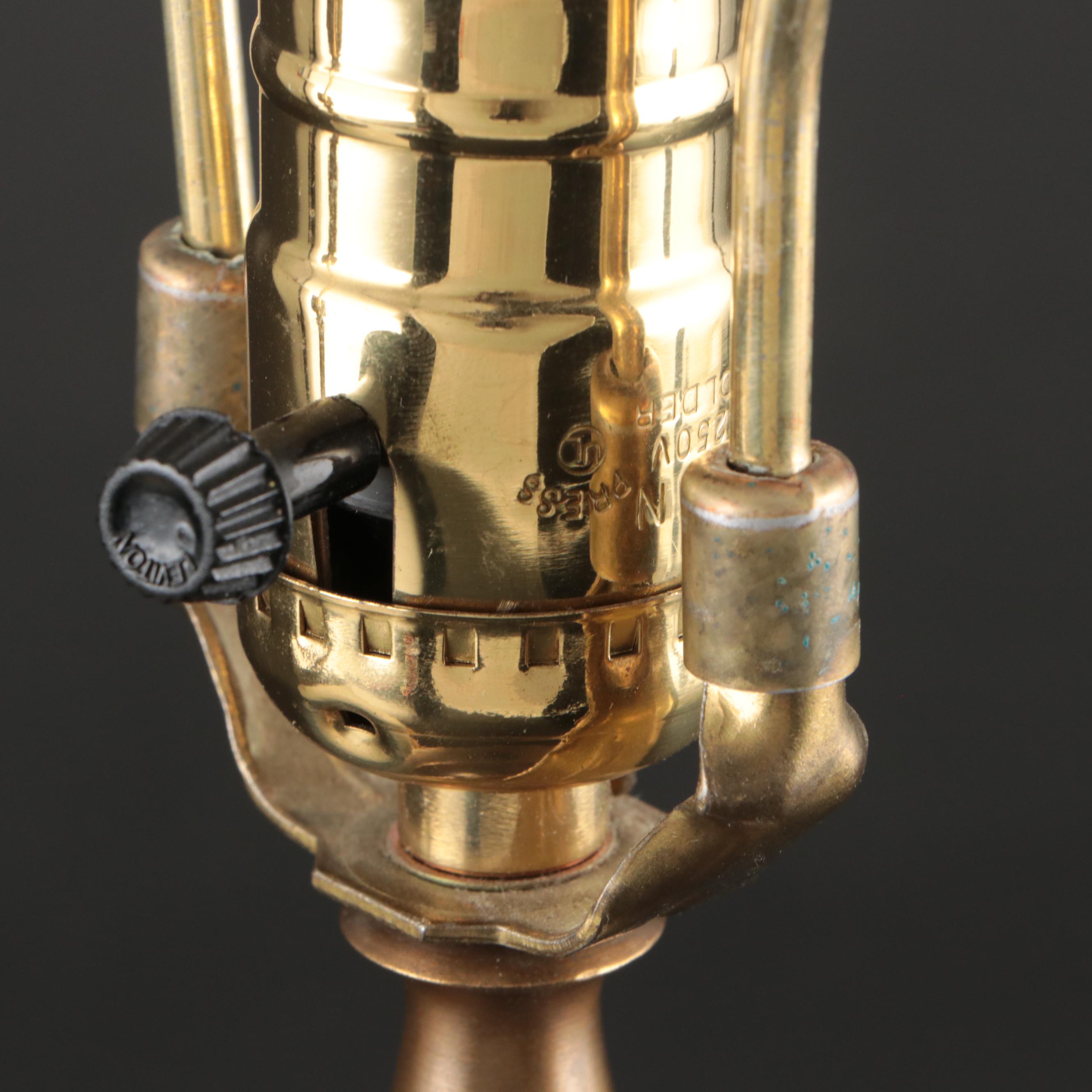 Pair of Rookwood Pottery Low Relief Ivory Ceramic Urn Table Lamps, 1938