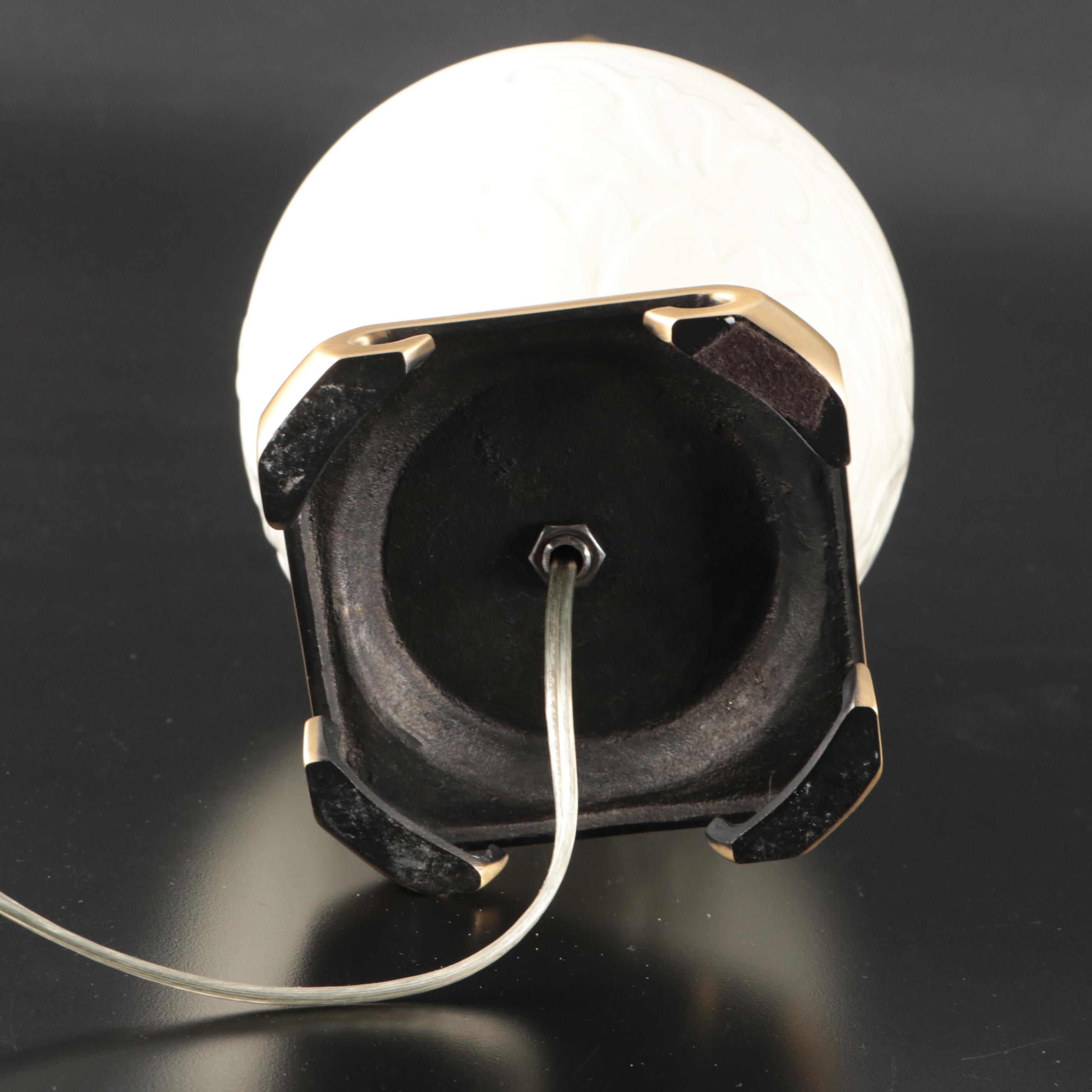 Pair of Rookwood Pottery Low Relief Ivory Ceramic Urn Table Lamps, 1938