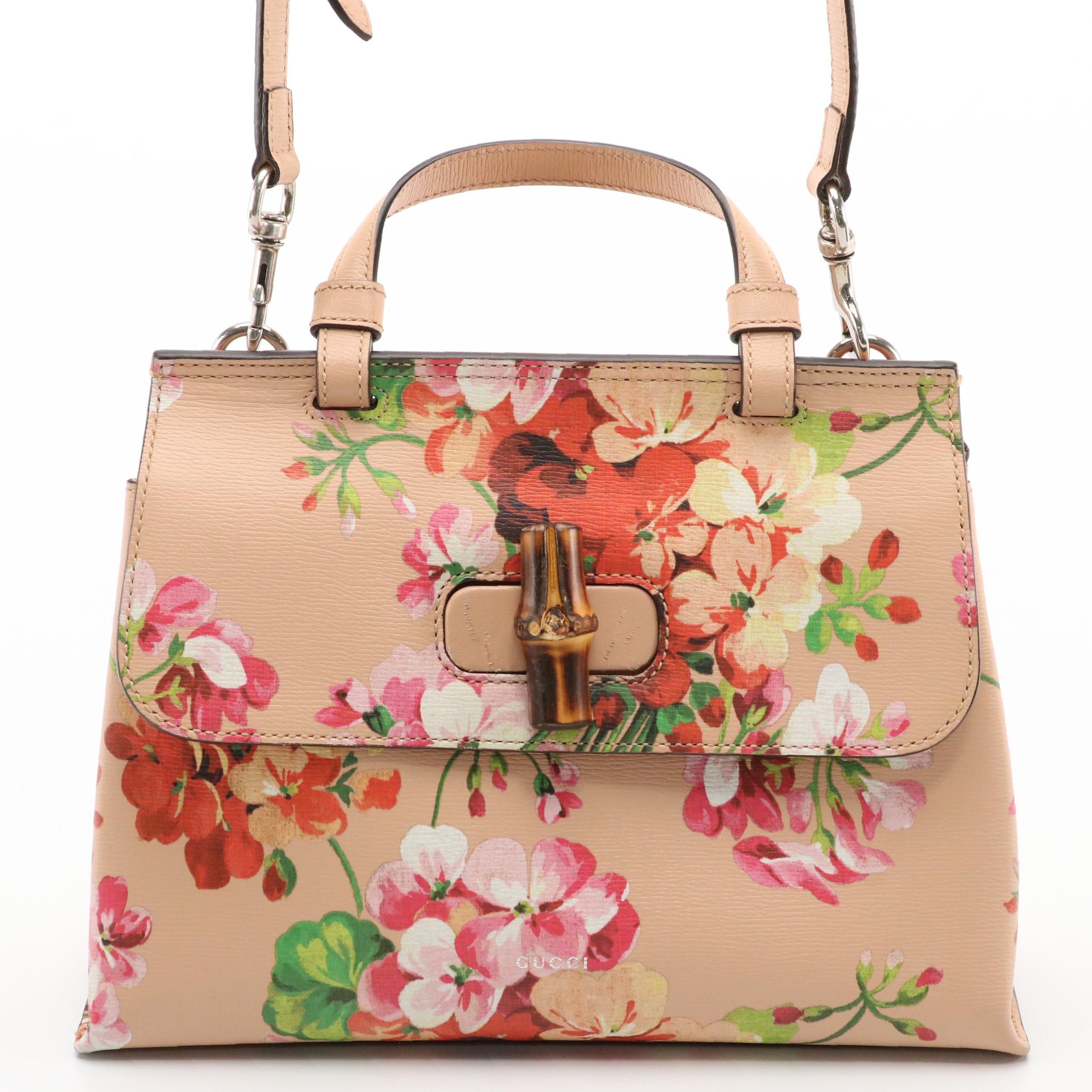 Gucci Daily Bamboo Floral Leather Two-Way Bag