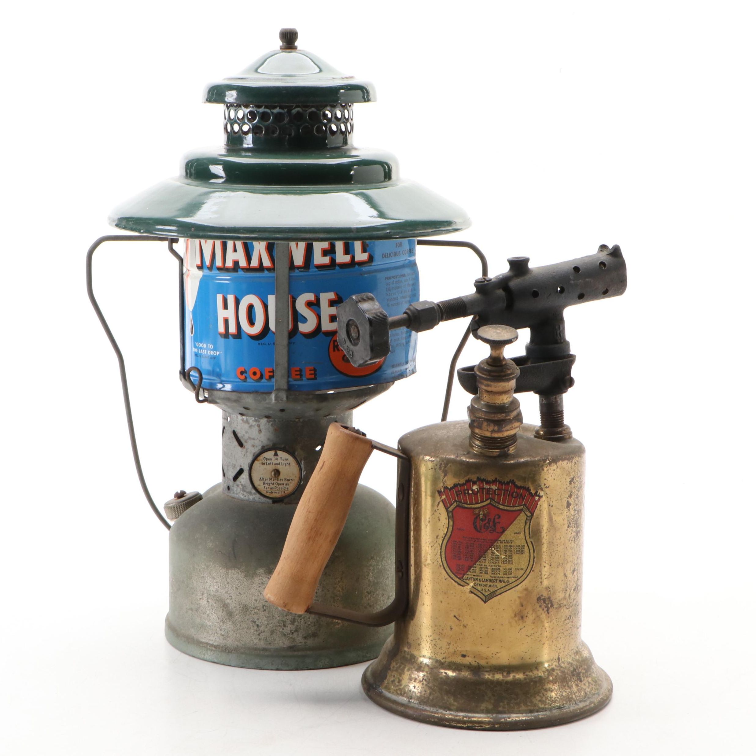 Coleman Lantern with Clayton & Lambert Brass Blow Torch