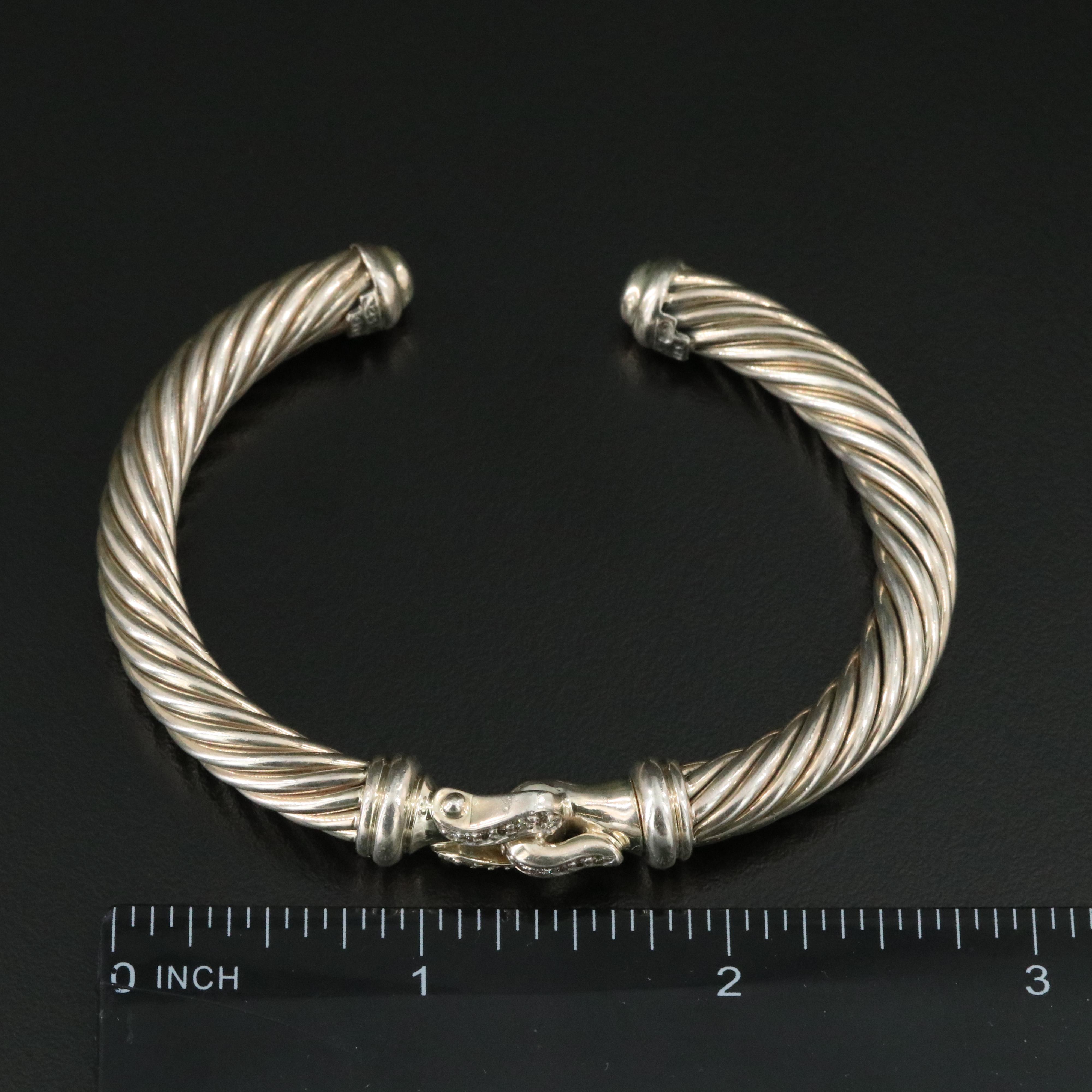 David Yurman Sterling and Diamond Buckle Hinged Cuff Bracelet