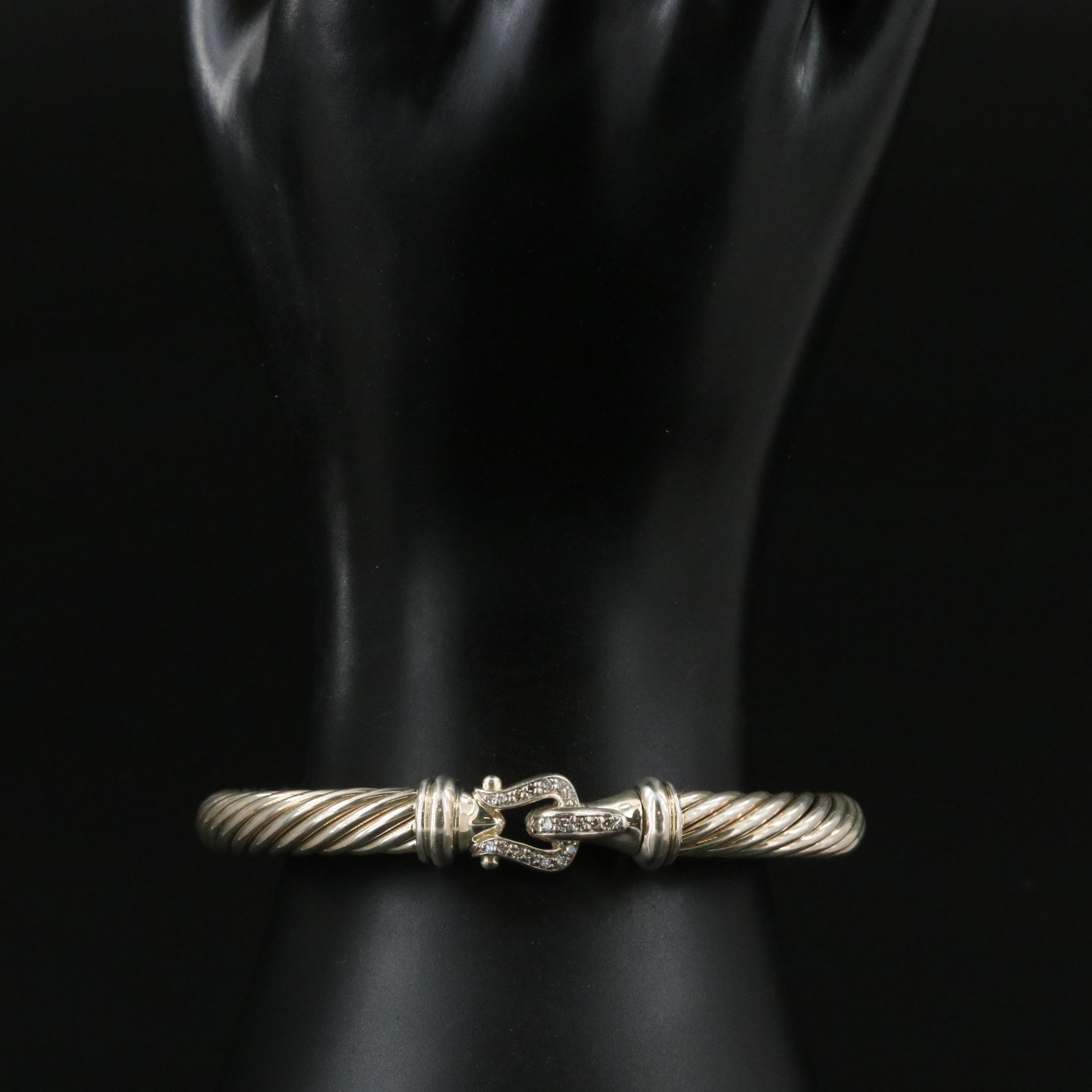 David Yurman Sterling and Diamond Buckle Hinged Cuff Bracelet