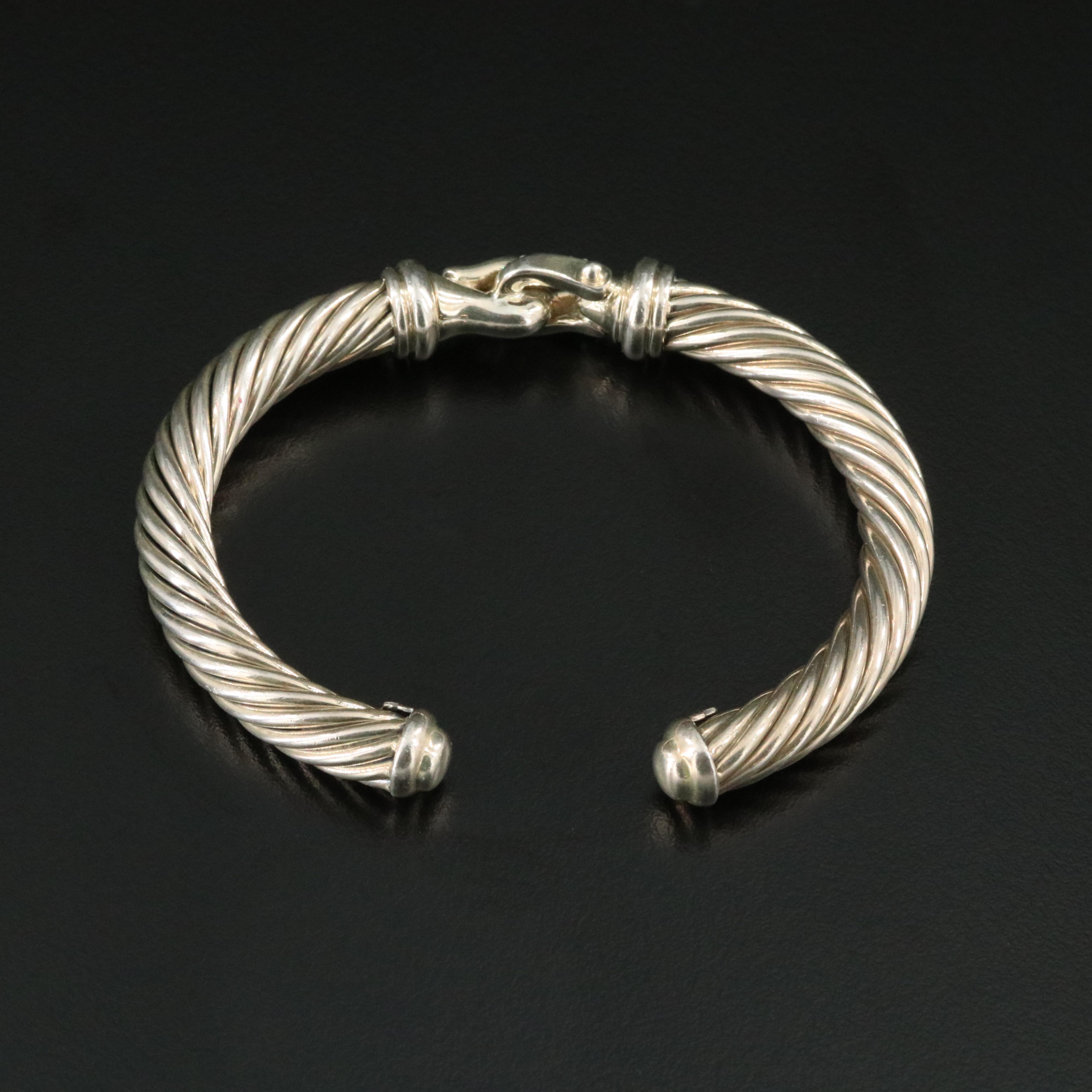 David Yurman Sterling and Diamond Buckle Hinged Cuff Bracelet