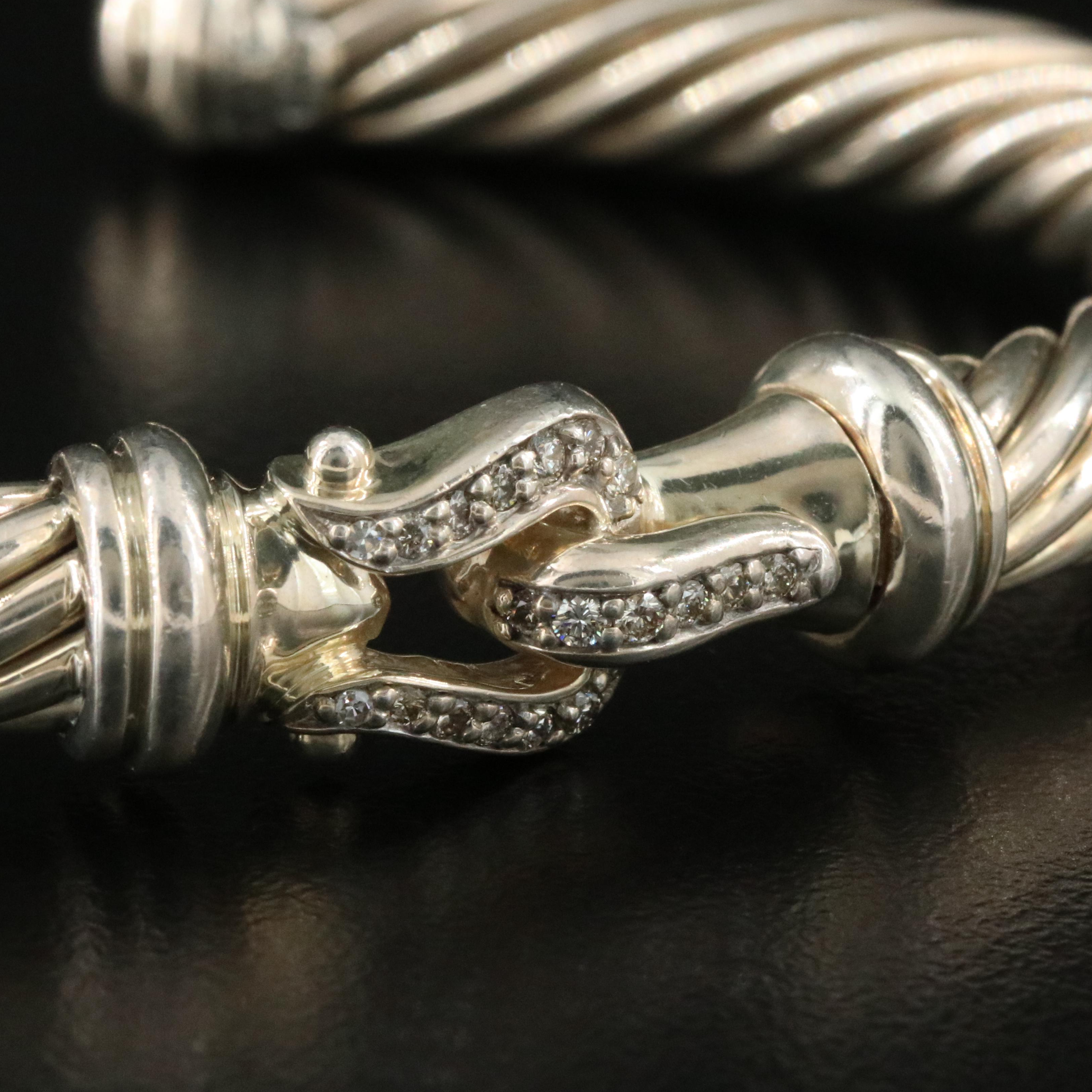 David Yurman Sterling and Diamond Buckle Hinged Cuff Bracelet
