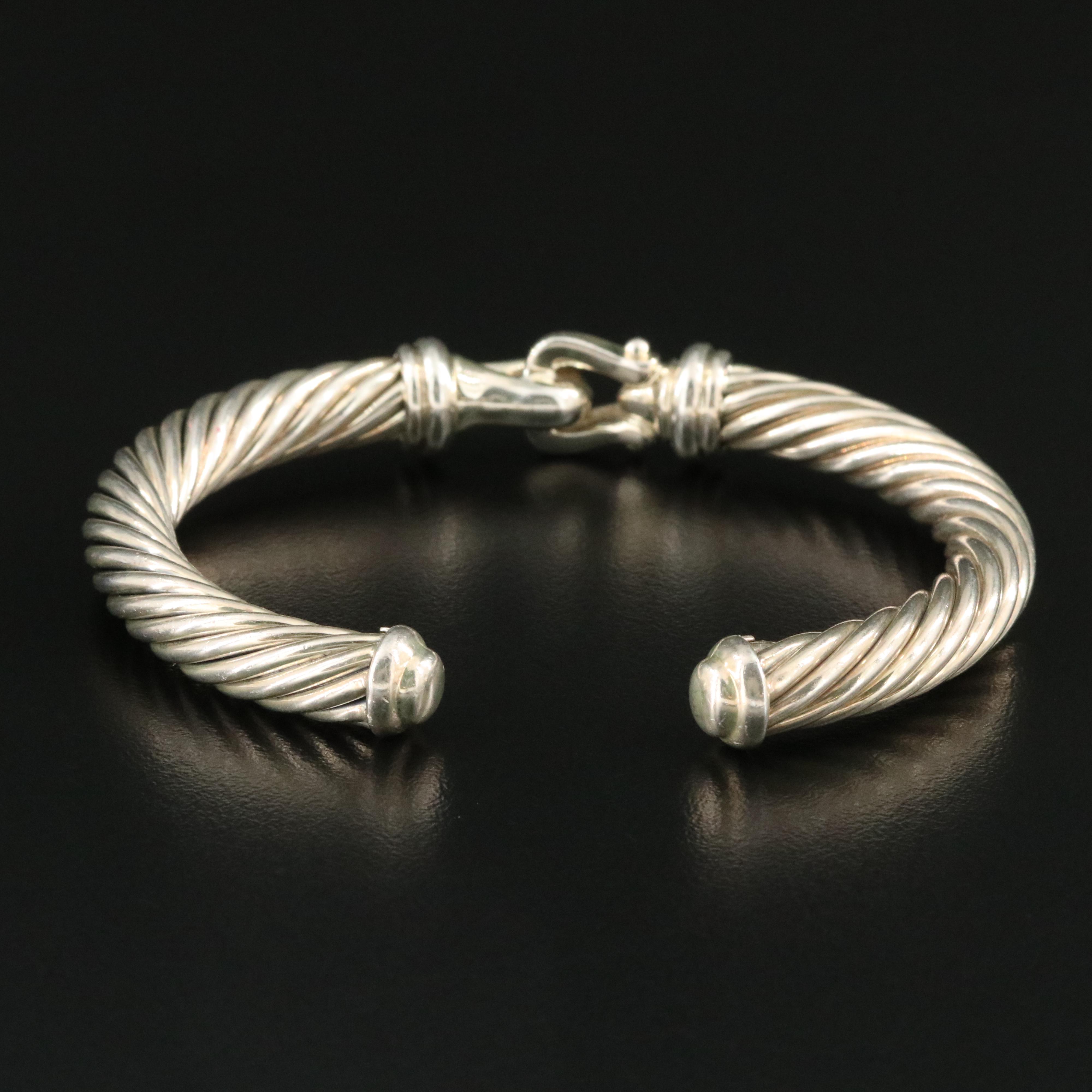 David Yurman Sterling and Diamond Buckle Hinged Cuff Bracelet