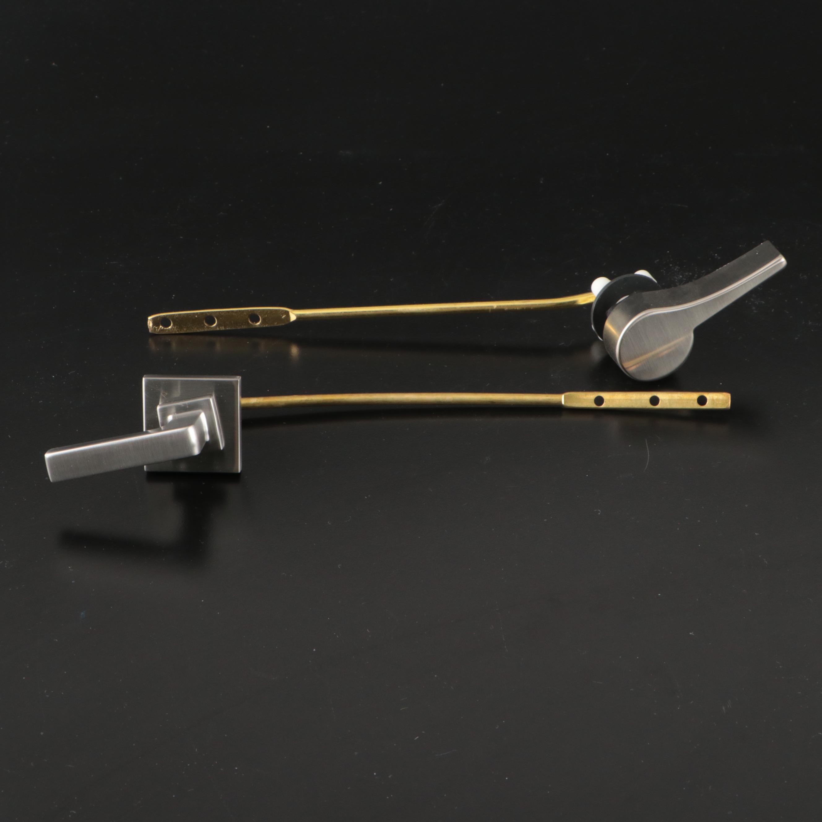 Brushed Nickel Shower Bar with Chrome Flanges, Rod Holders, Handles and More