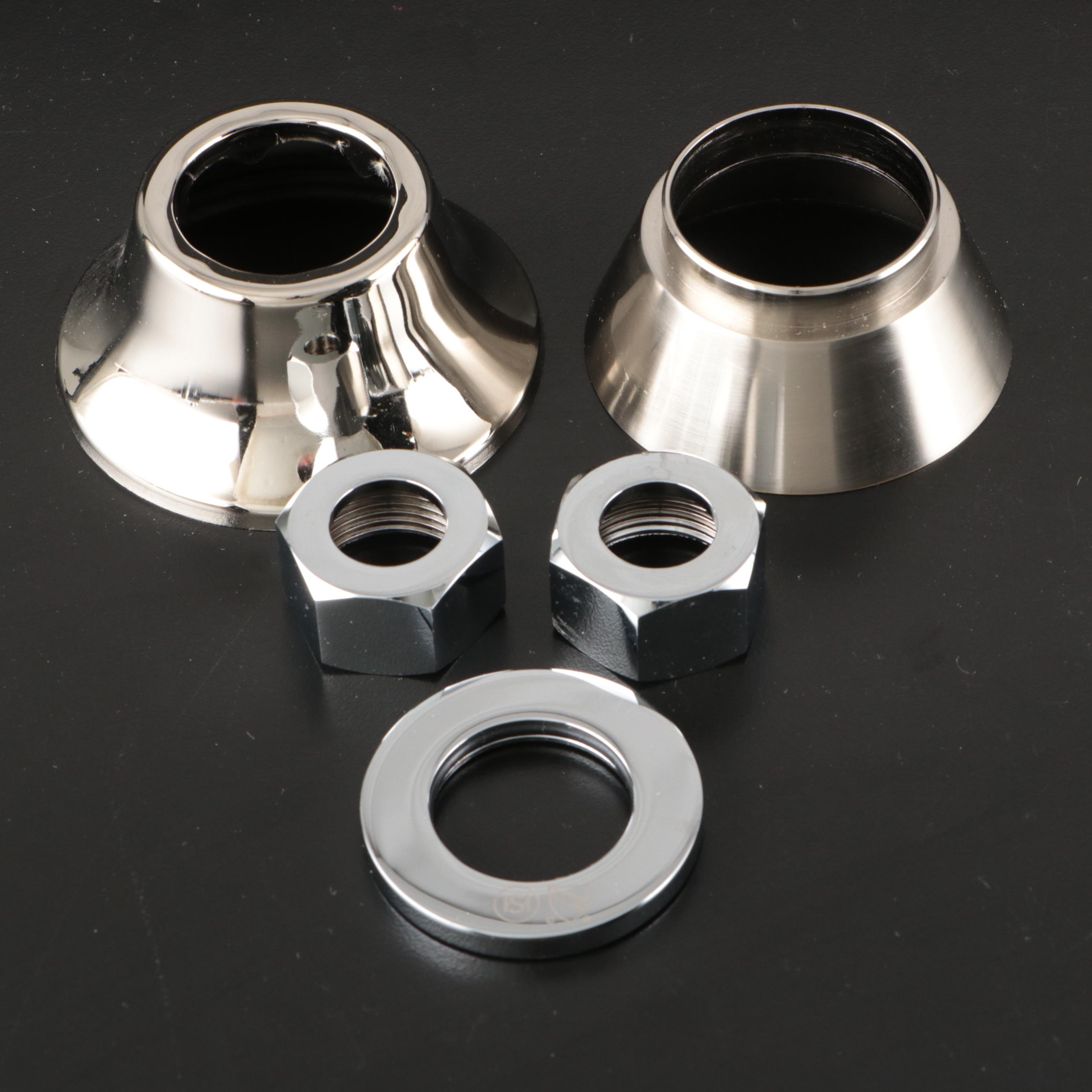 Brushed Nickel Shower Bar with Chrome Flanges, Rod Holders, Handles and More