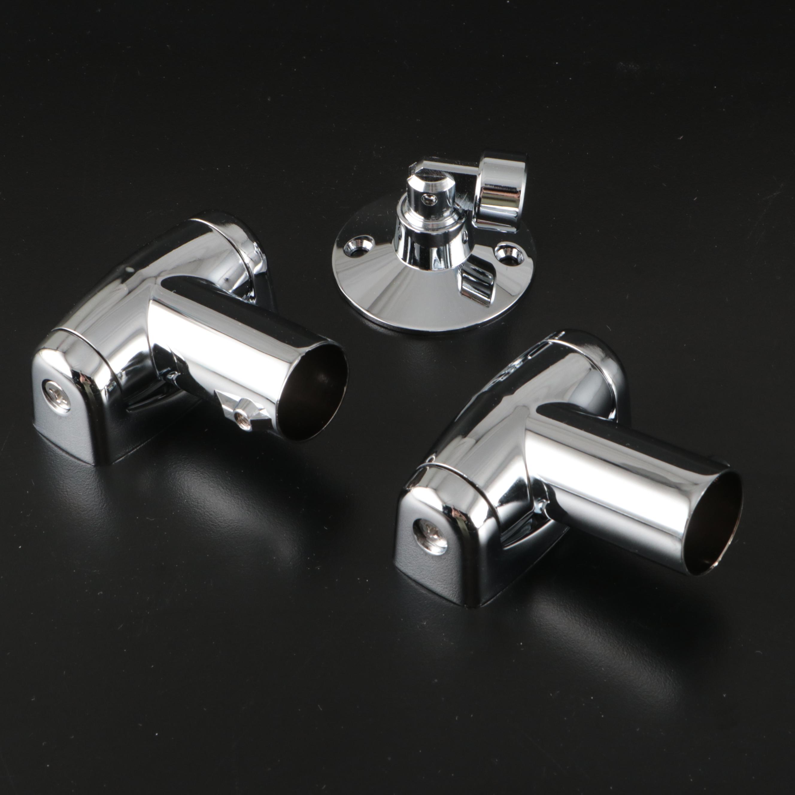 Brushed Nickel Shower Bar with Chrome Flanges, Rod Holders, Handles and More