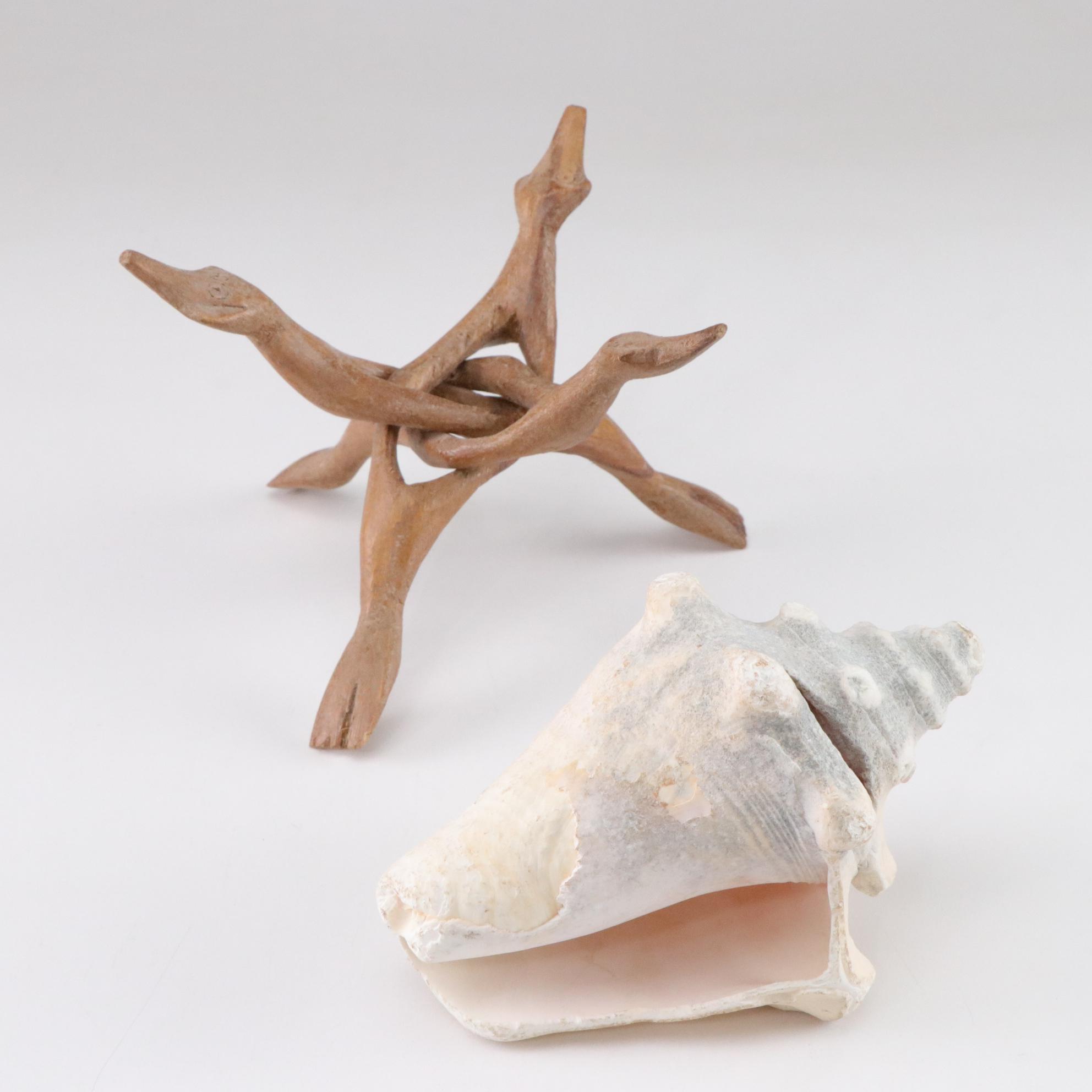 Carved Wood & Seashell Figurines Collection