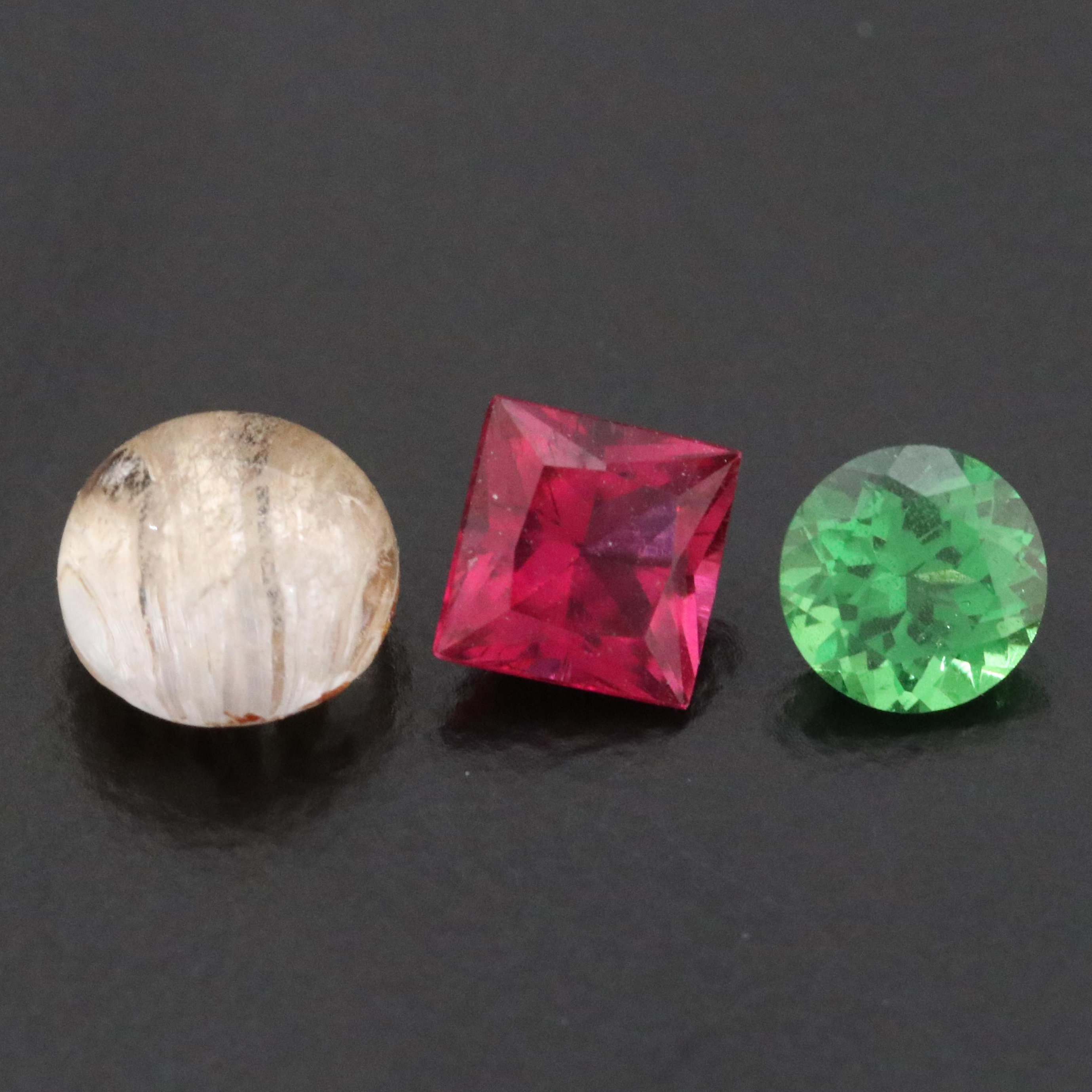 Loose 2.25 CTW Tsavorite, Rubellite and Cat's Eye Rutilated Quartz